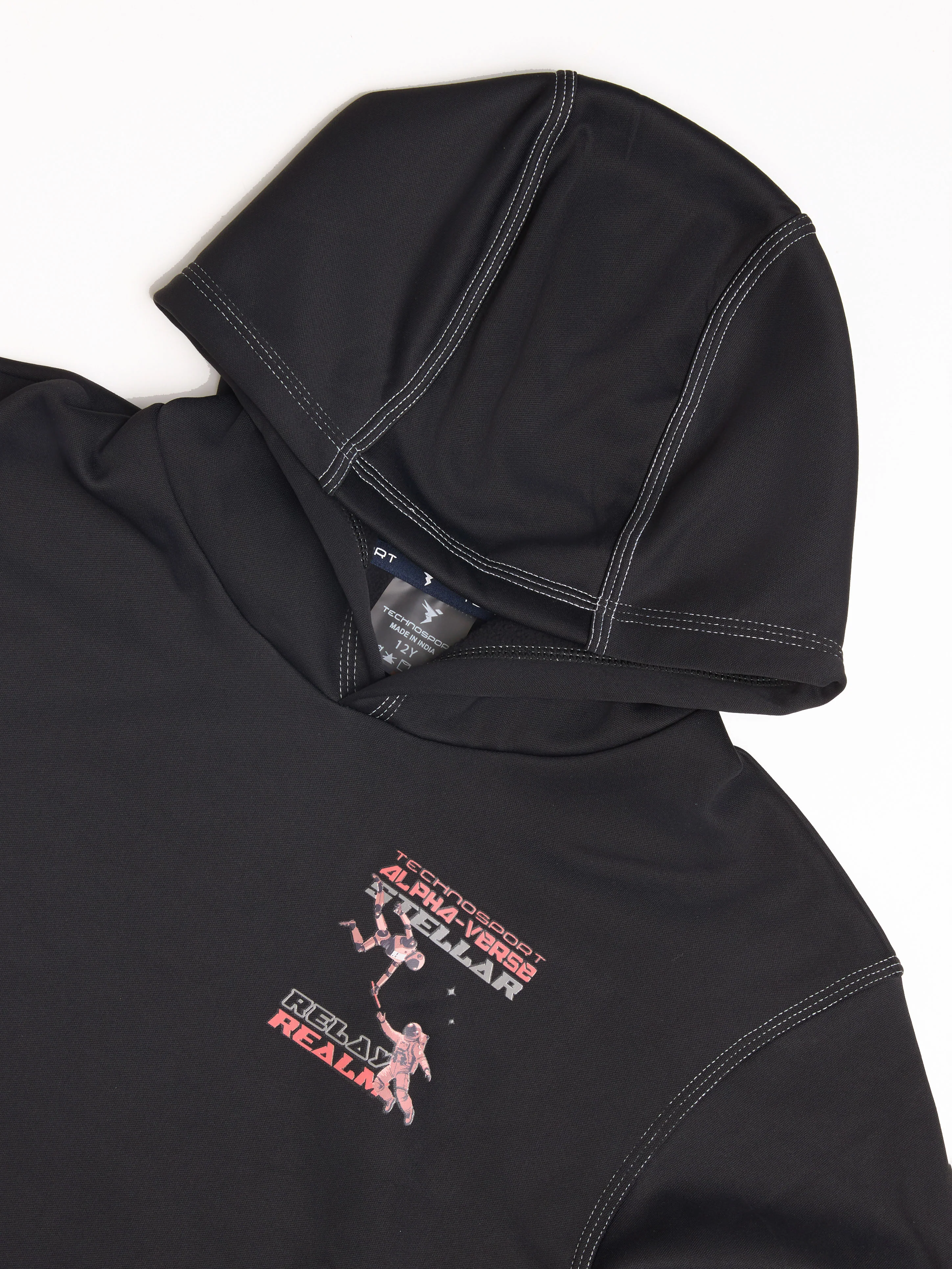 Boys Back Printed Slim Fit Hooded Sports Sweatshirt with TECHNO WARM+ - Image 7