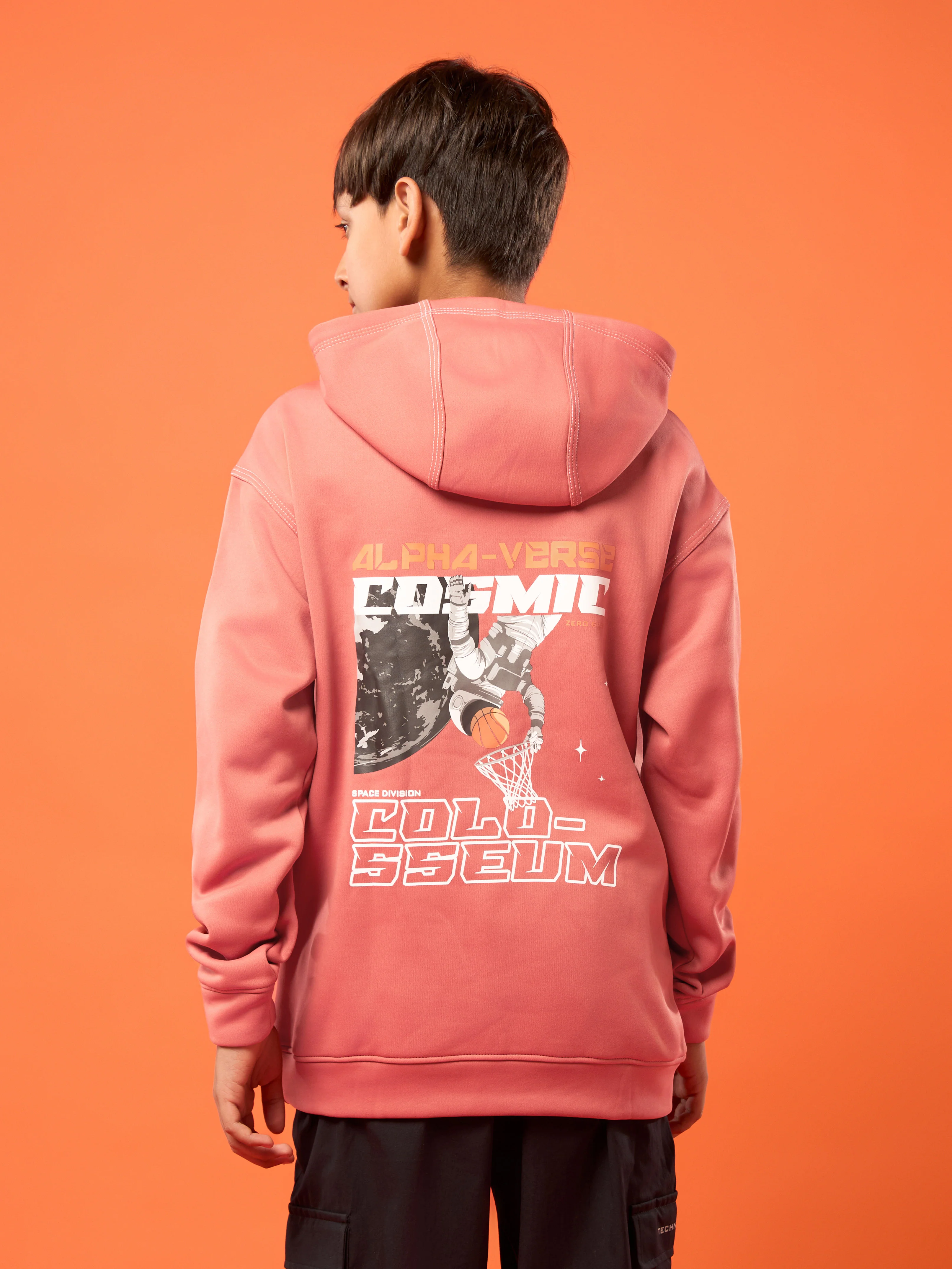 Boys Back Printed Slim Fit Hooded Sports Sweatshirt with TECHNO WARM+ - Image 2