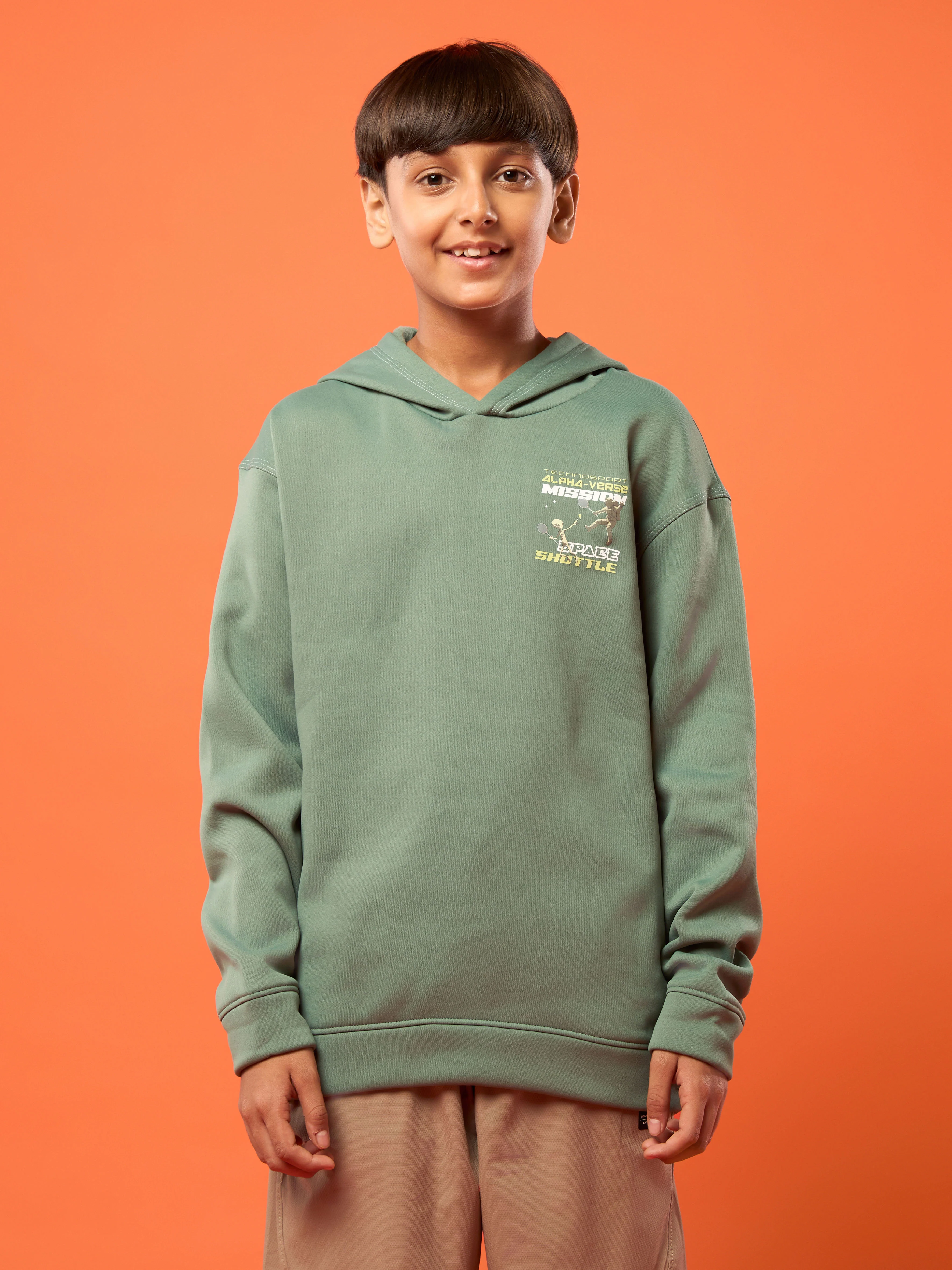 Boys Back Printed Slim Fit Hooded Sports Sweatshirt with TECHNO WARM+ - Image 8