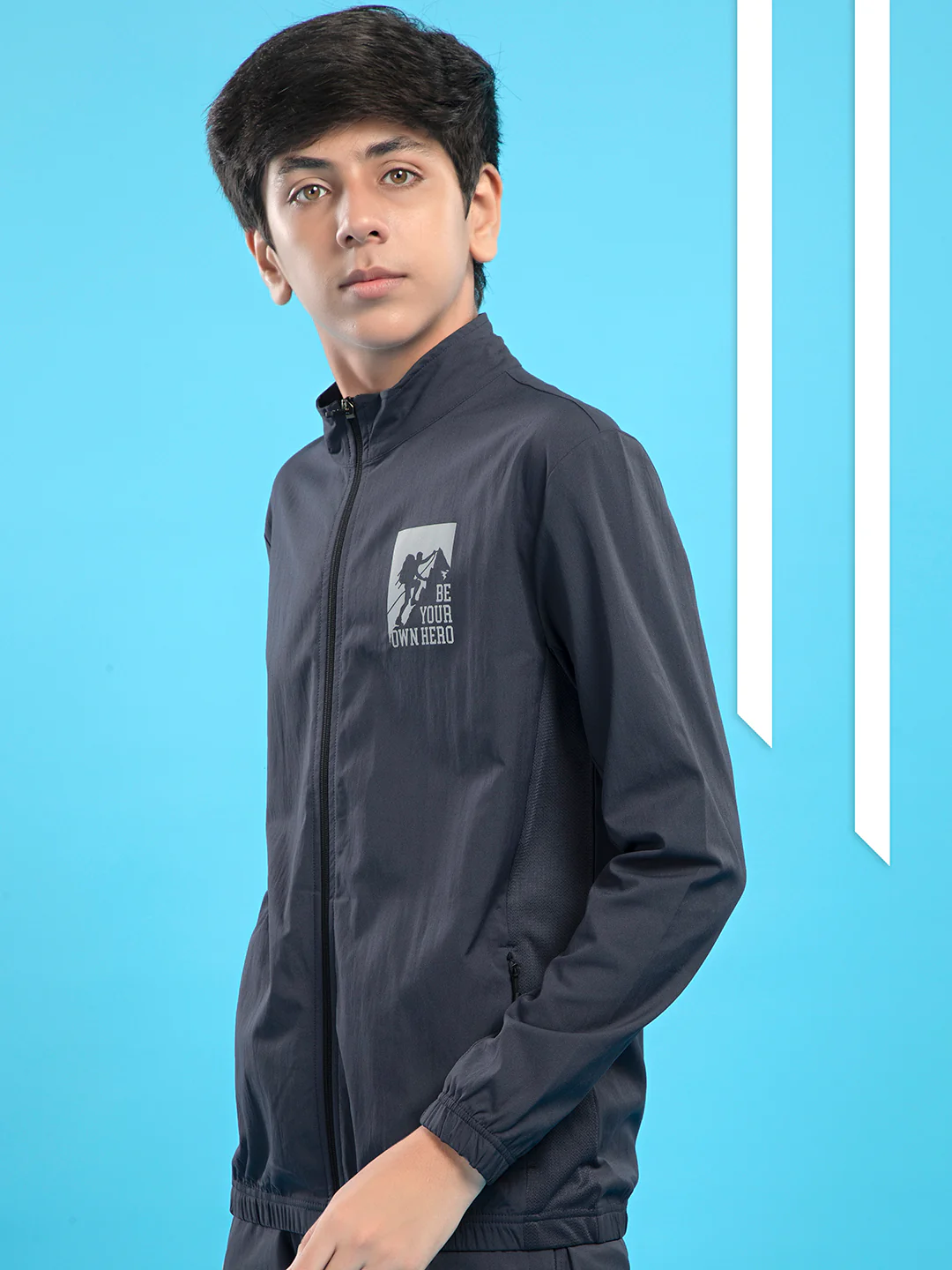 Boys Colorblock Slim Fit Mock Neck Sports Jacket with TS FLEXI - Image 3