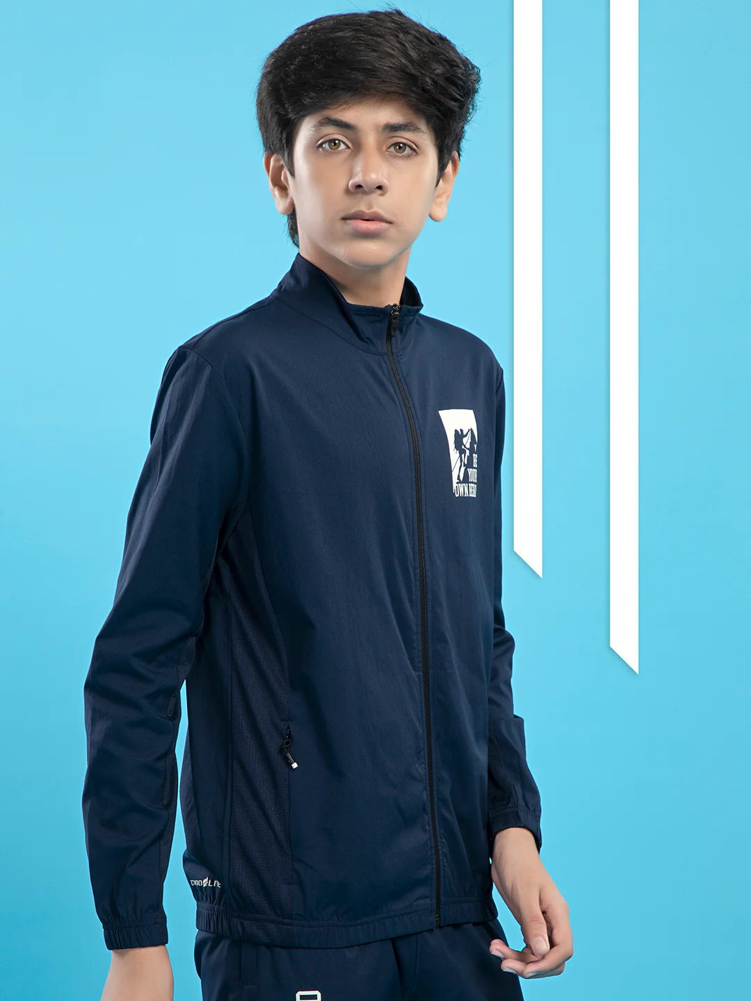 Boys Colorblock Slim Fit Mock Neck Sports Jacket with TS FLEXI - Image 3