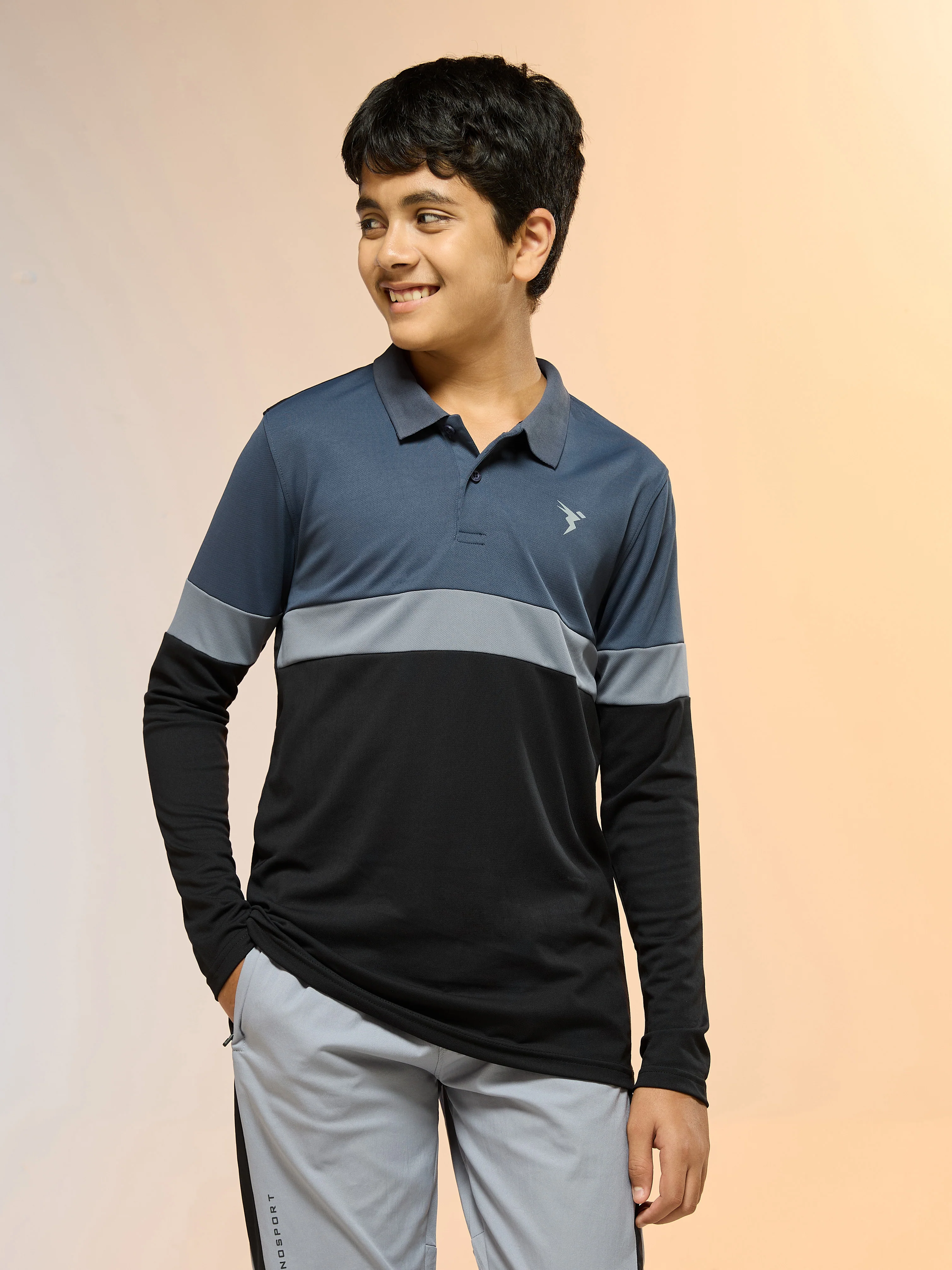 Boys Colorblock Slim Fit Polo Sports T-shirt with TECHNO DRY - Image 2
