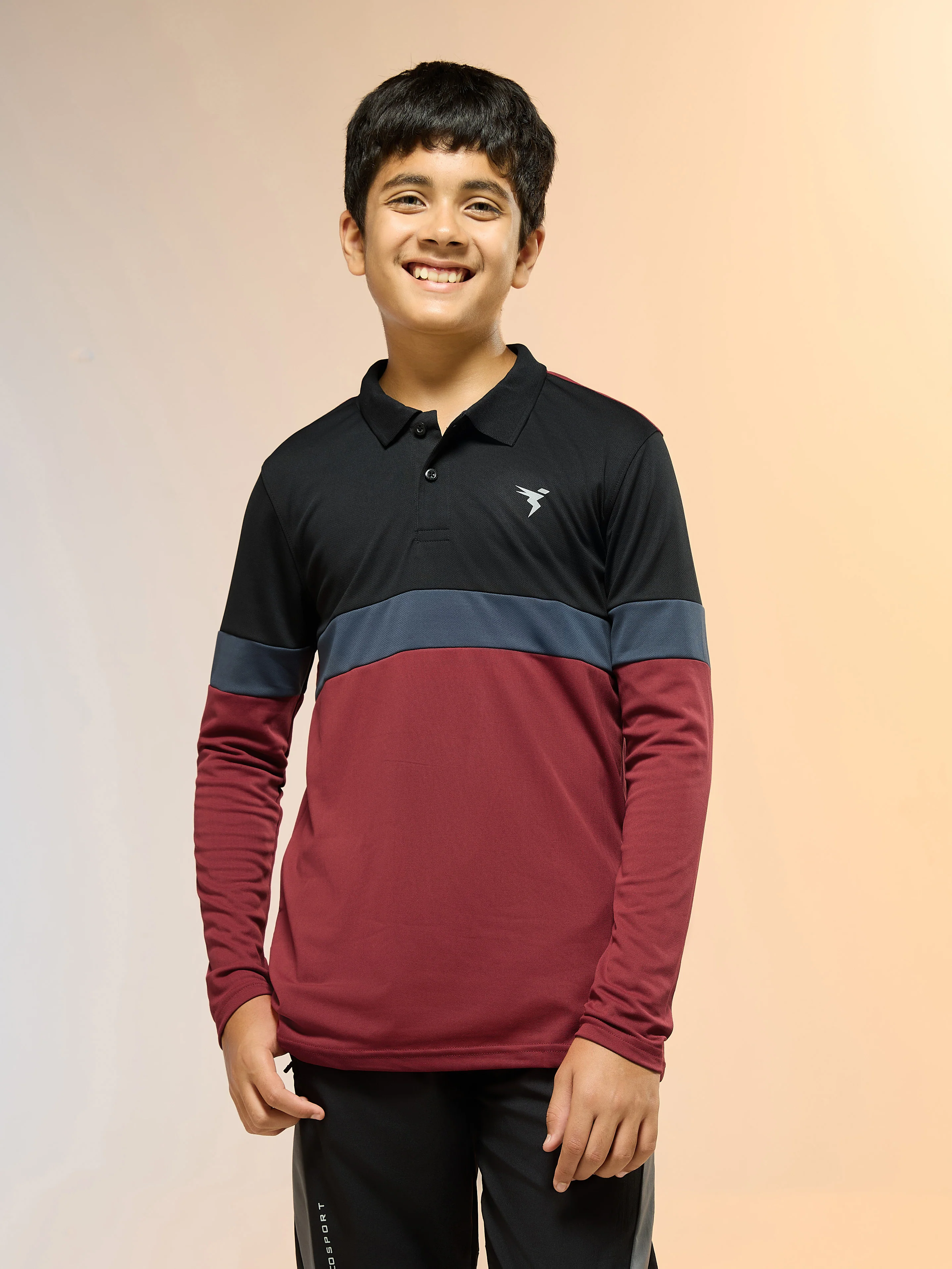 Boys Colorblock Slim Fit Polo Sports T-shirt with TECHNO DRY - Image 2