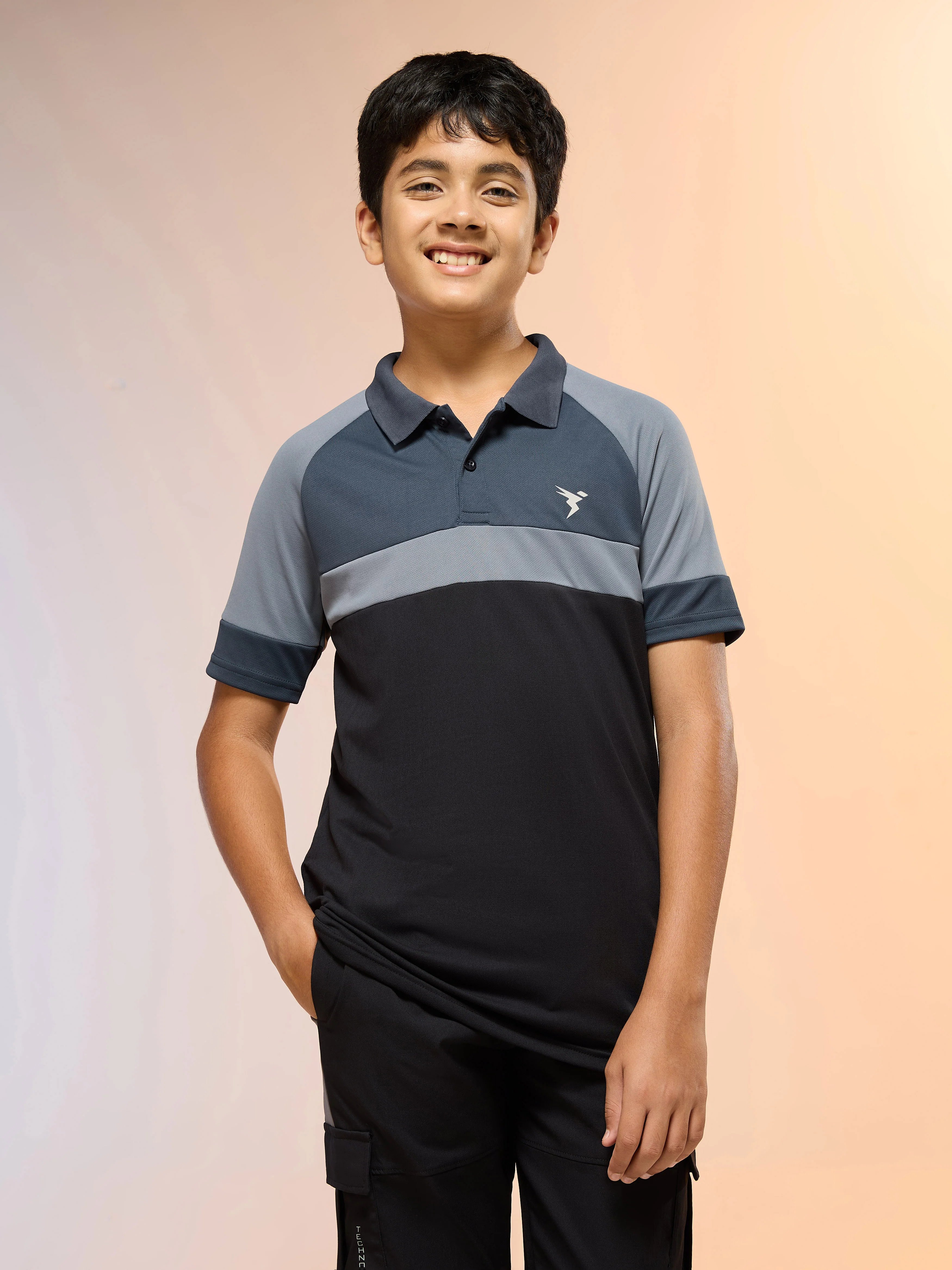 Boys Colorblock Slim Fit Polo Sports T-shirt with TECHNO DRY - Image 2