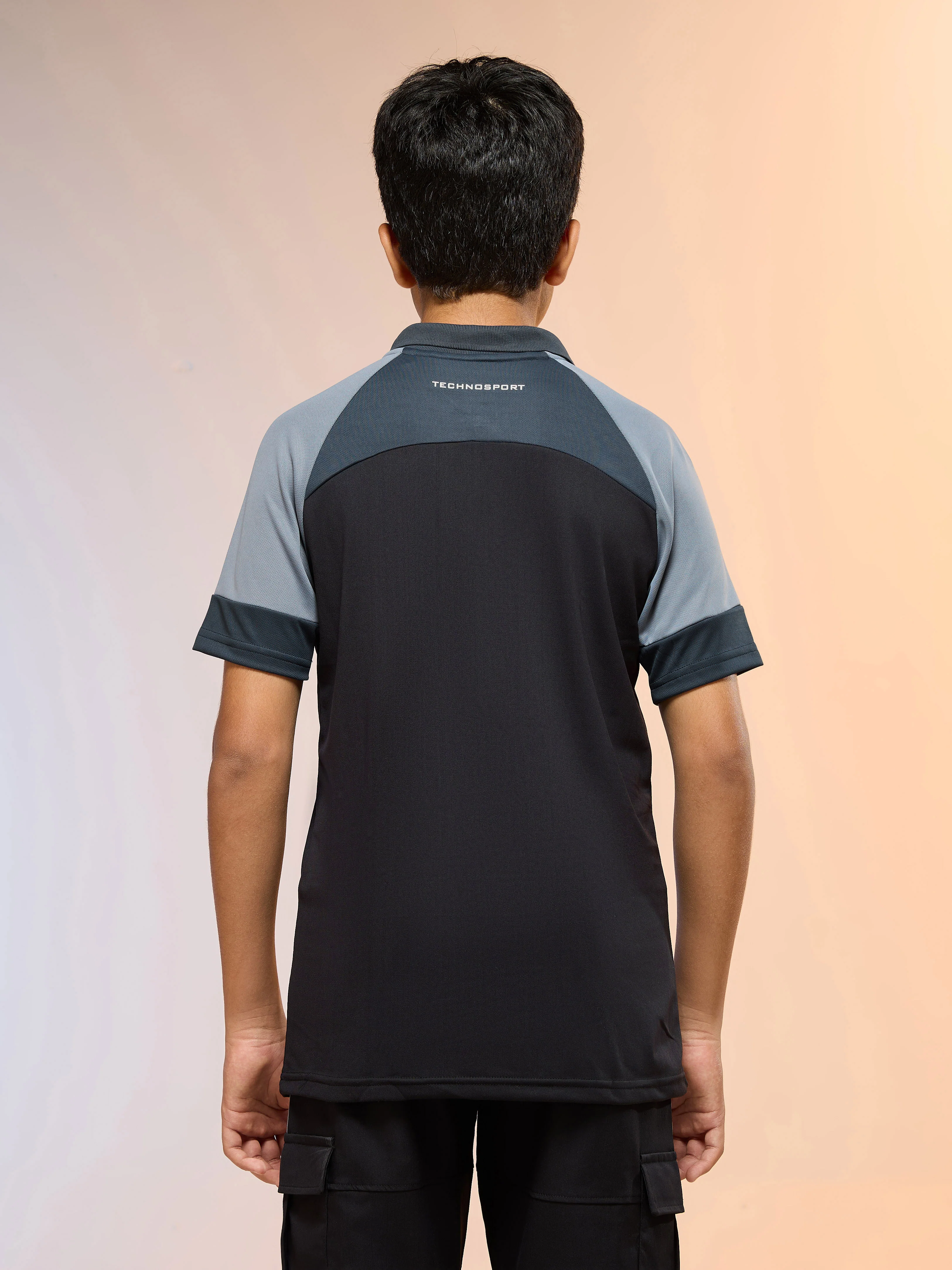 Boys Colorblock Slim Fit Polo Sports T-shirt with TECHNO DRY - Image 3