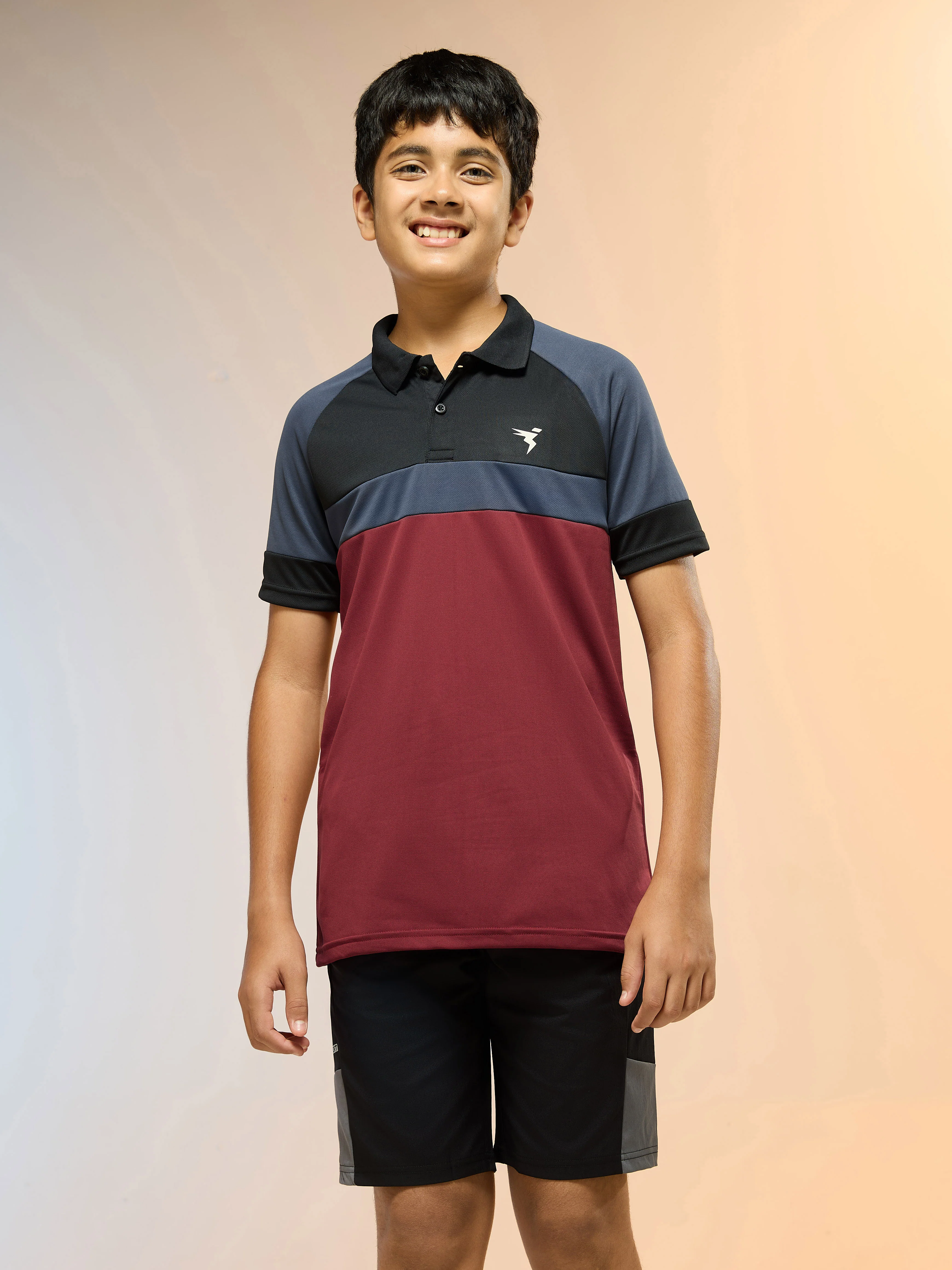 Boys Colorblock Slim Fit Polo Sports T-shirt with TECHNO DRY - Image 2