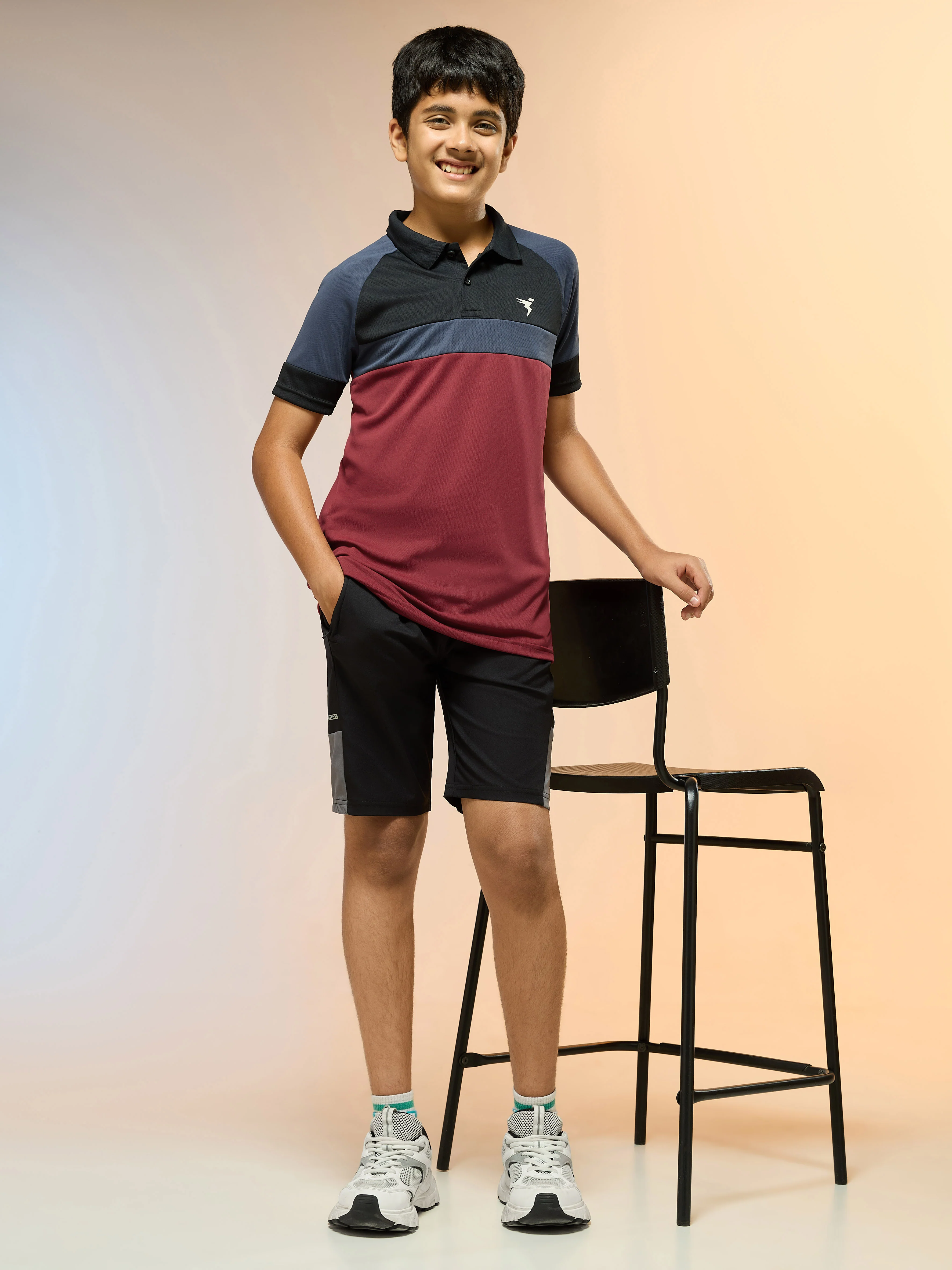 Boys Colorblock Slim Fit Polo Sports T-shirt with TECHNO DRY - Image 5