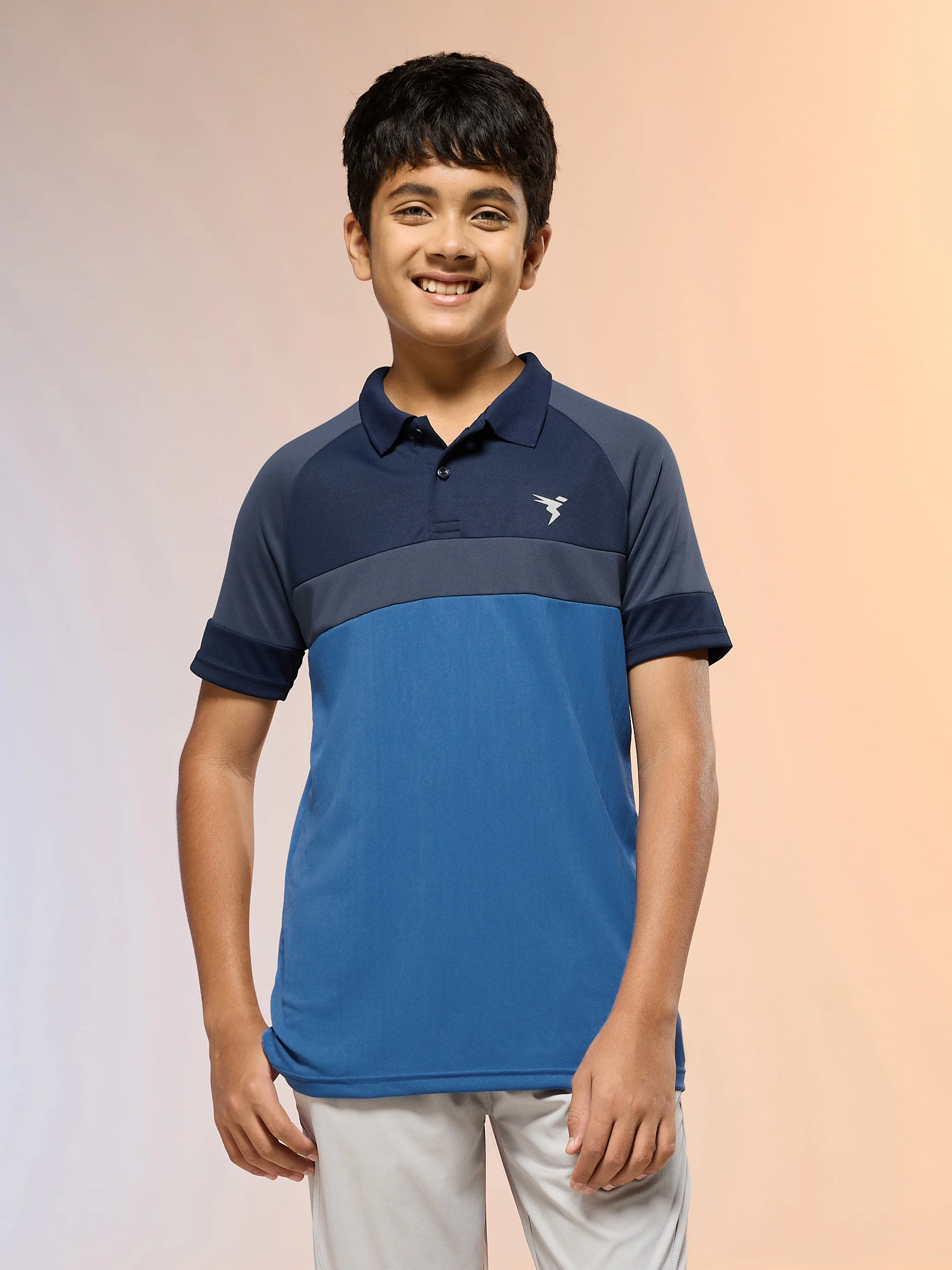 Boys Colorblock Slim Fit Polo Sports T-shirt with TECHNO DRY - Image 2