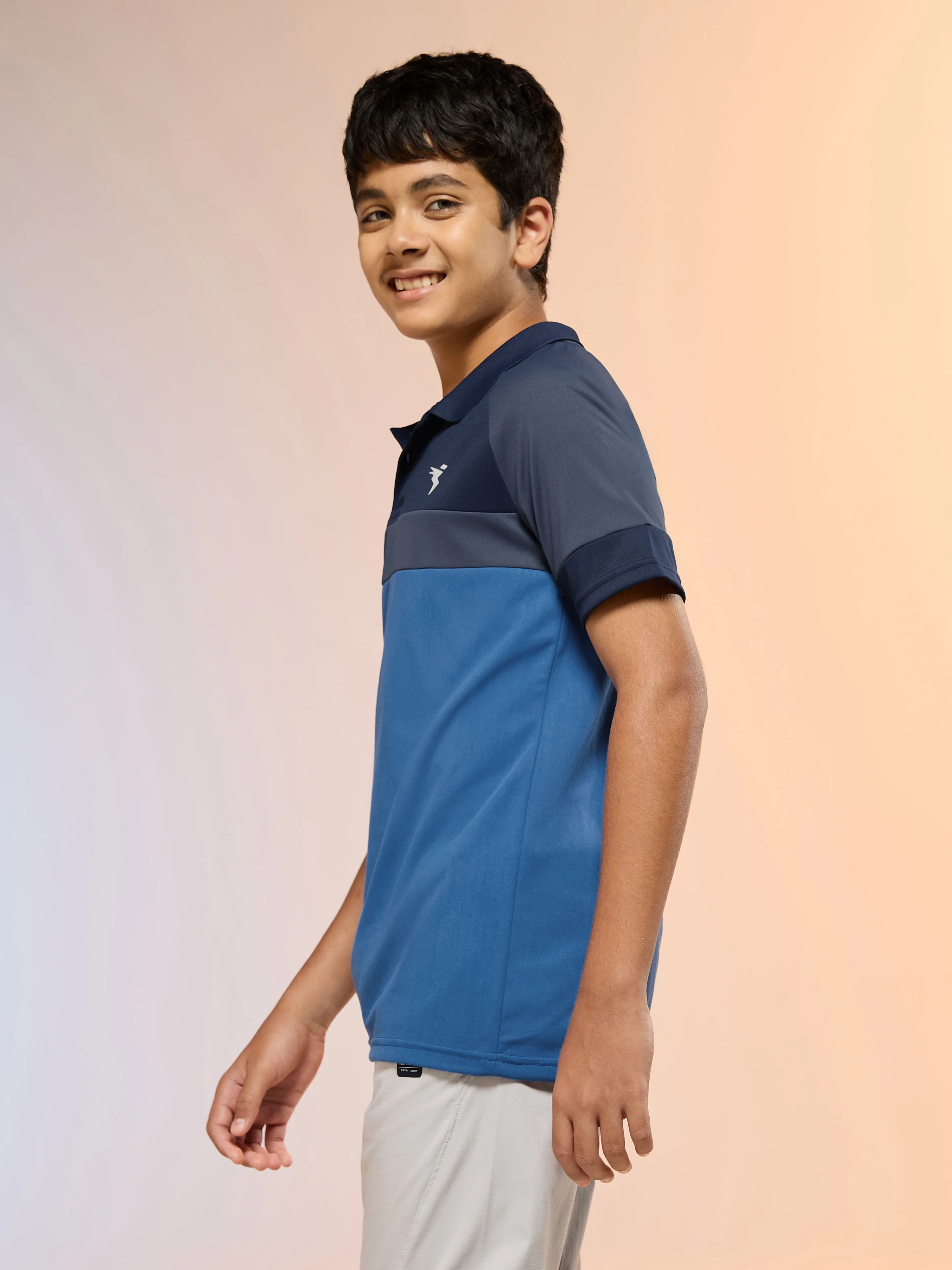 Boys Colorblock Slim Fit Polo Sports T-shirt with TECHNO DRY - Image 4