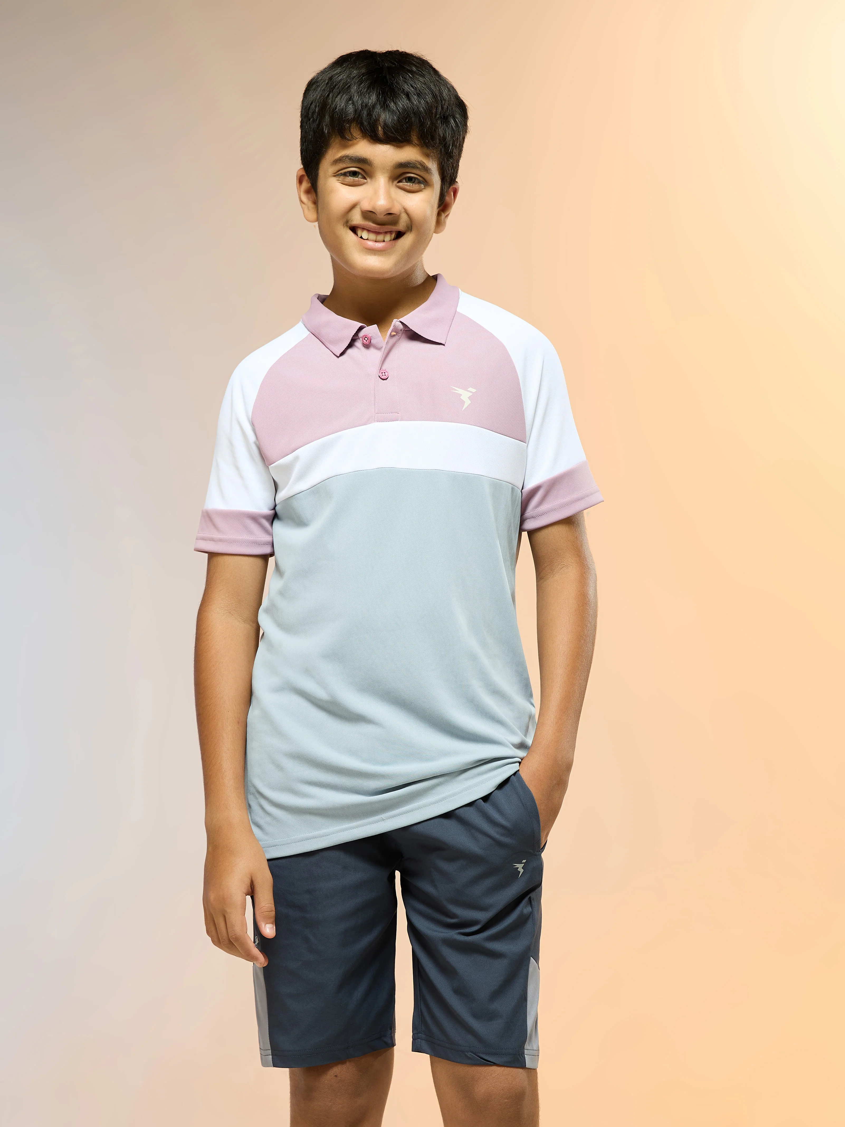 Boys Colorblock Slim Fit Polo Sports T-shirt with TECHNO DRY - Image 2