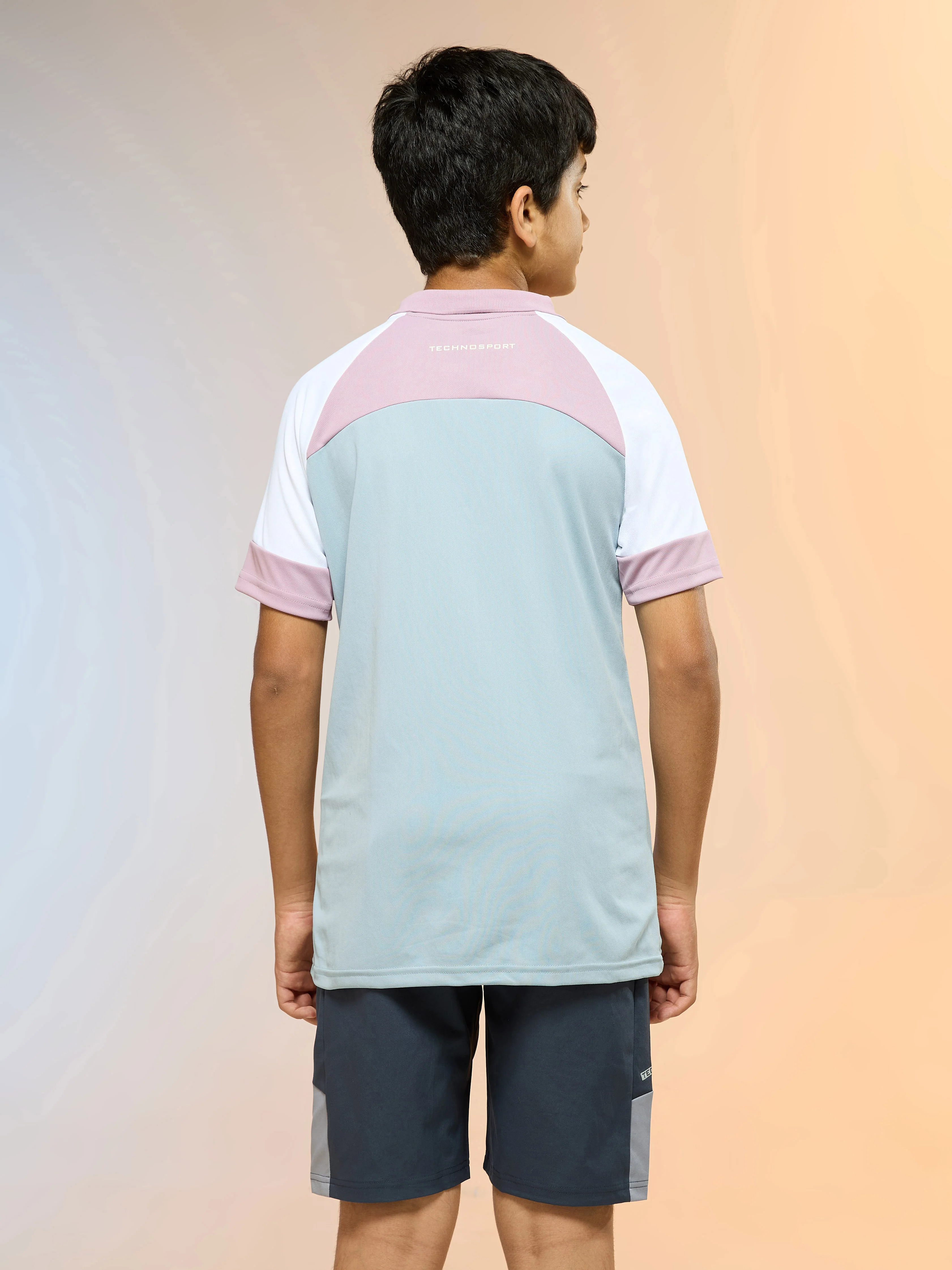 Boys Colorblock Slim Fit Polo Sports T-shirt with TECHNO DRY - Image 3
