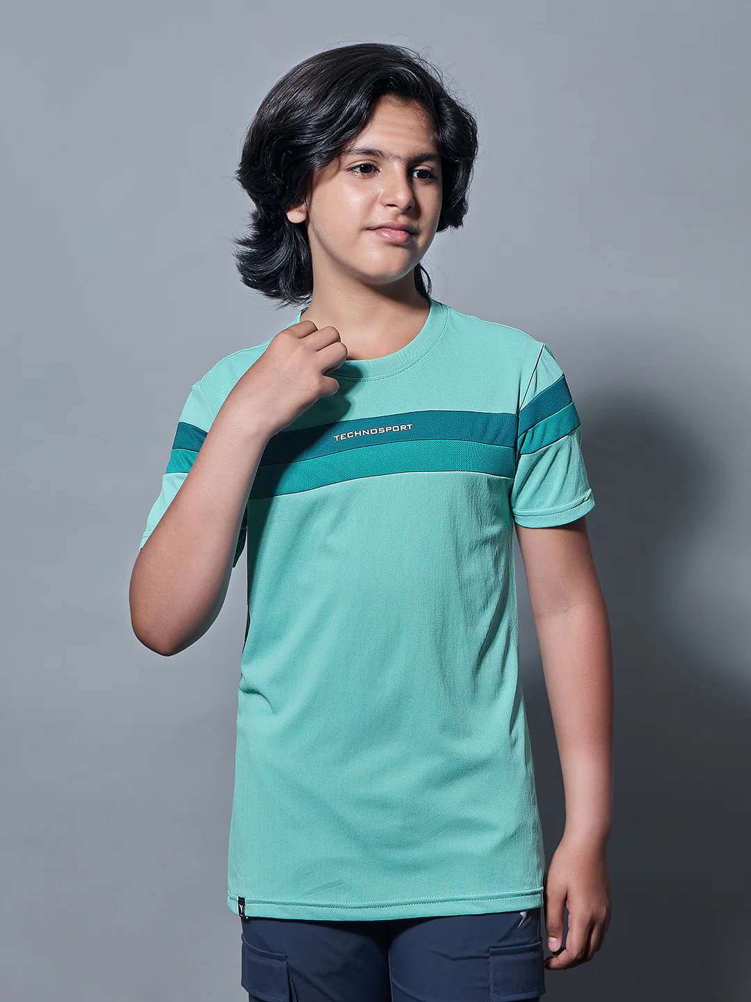 Boys Colorblock Slim Fit Round Neck Sports T-shirt with TECHNO DRY - Image 2
