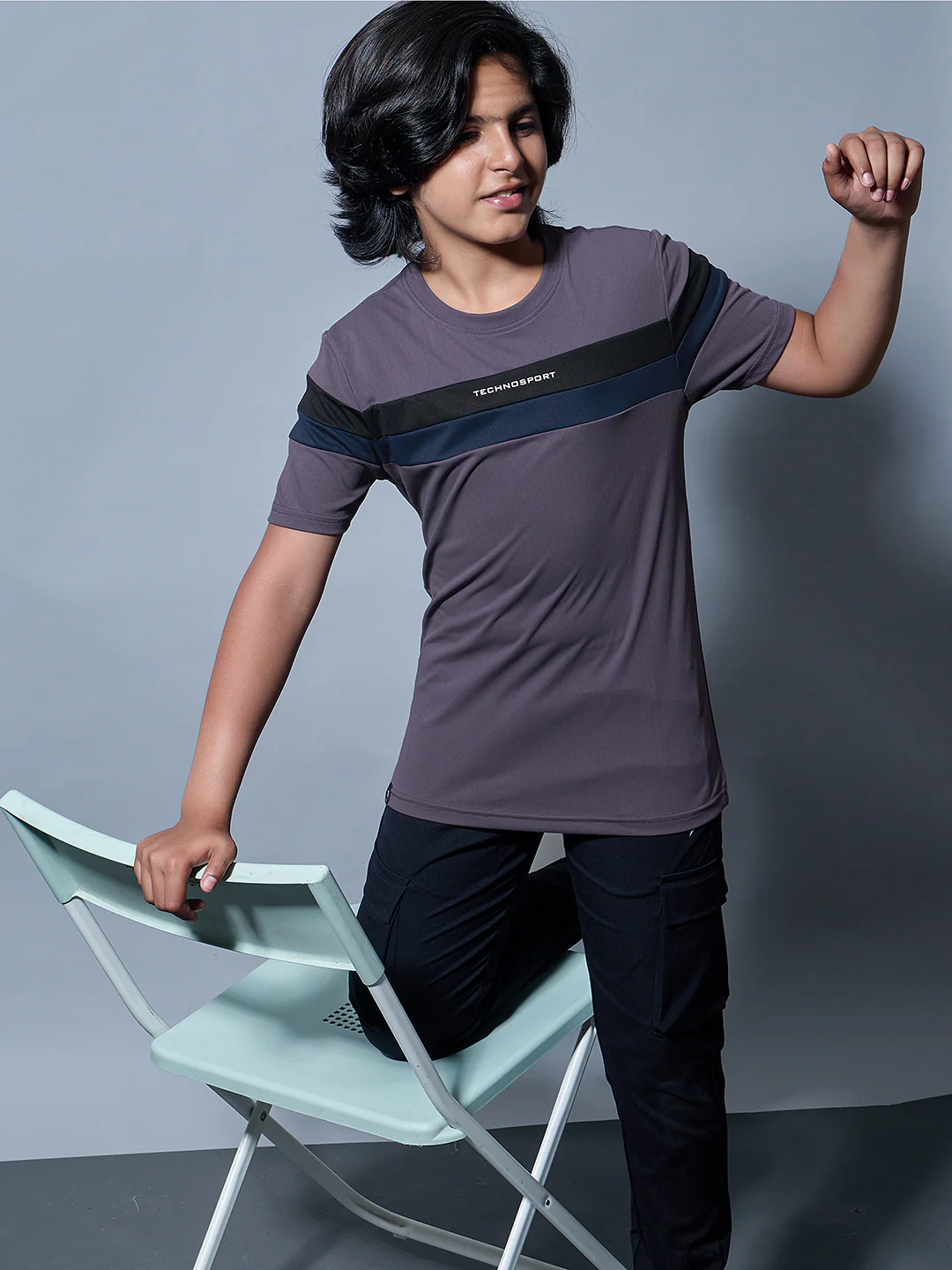 Boys Colorblock Slim Fit Round Neck Sports T-shirt with TECHNO DRY