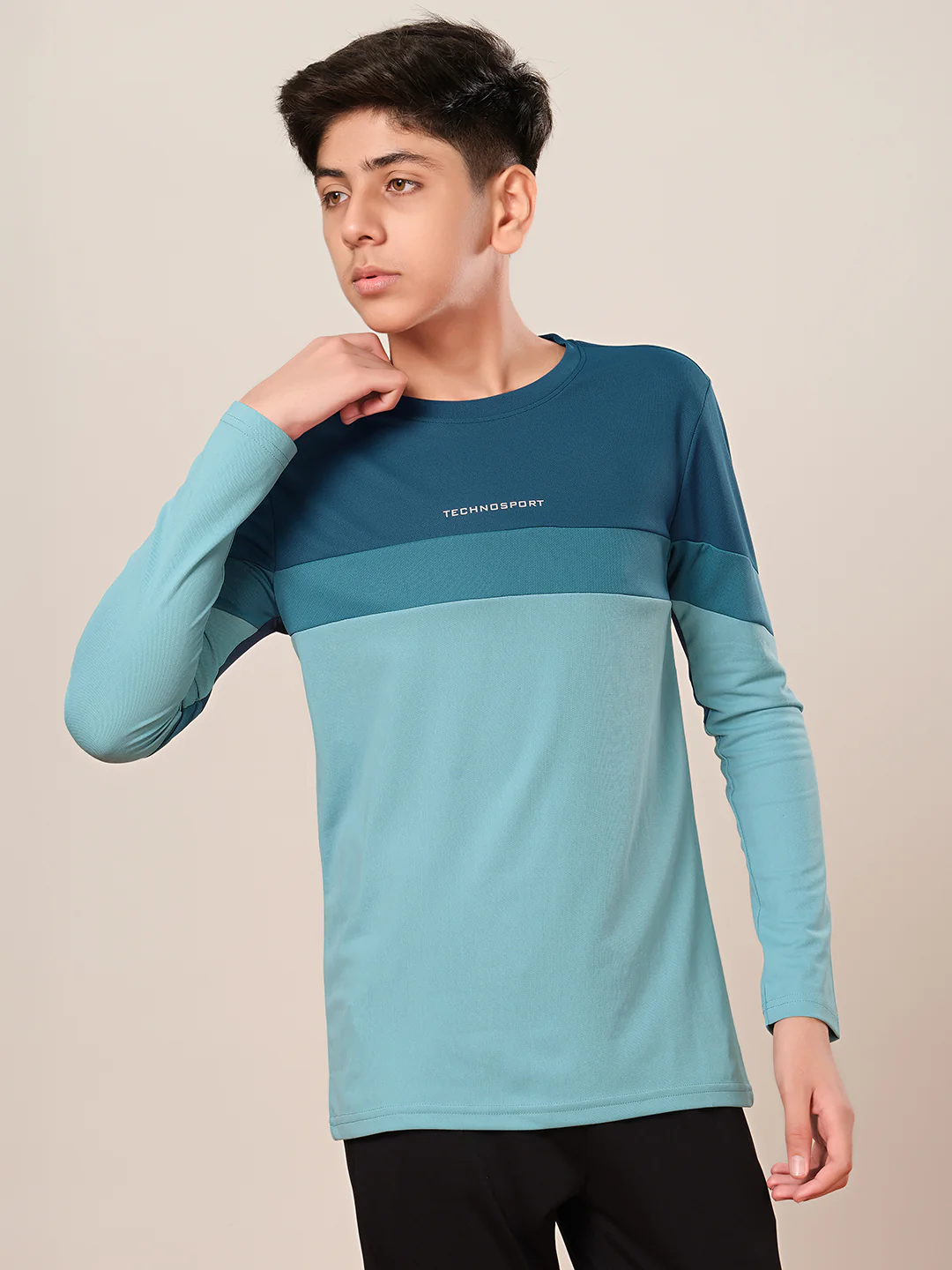 Boys Colorblock Slim Fit Round Neck Sports T-shirt with TECHNO DRY