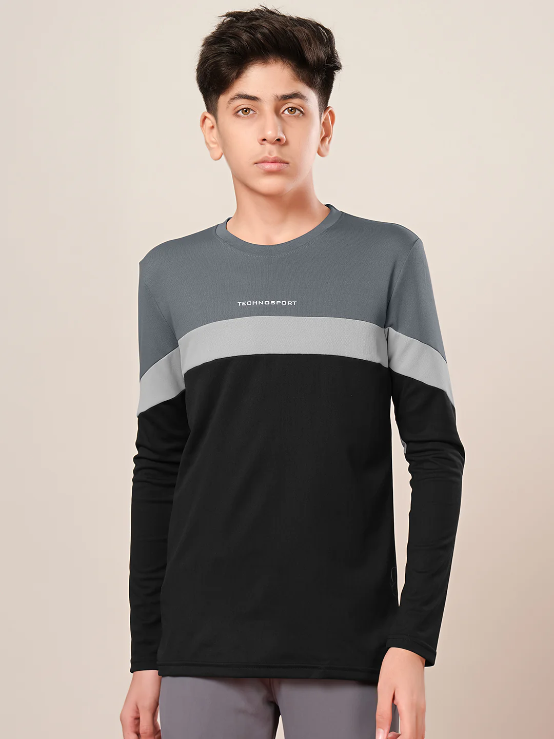 Boys Colorblock Slim Fit Round Neck Sports T-shirt with TECHNO DRY - Image 2