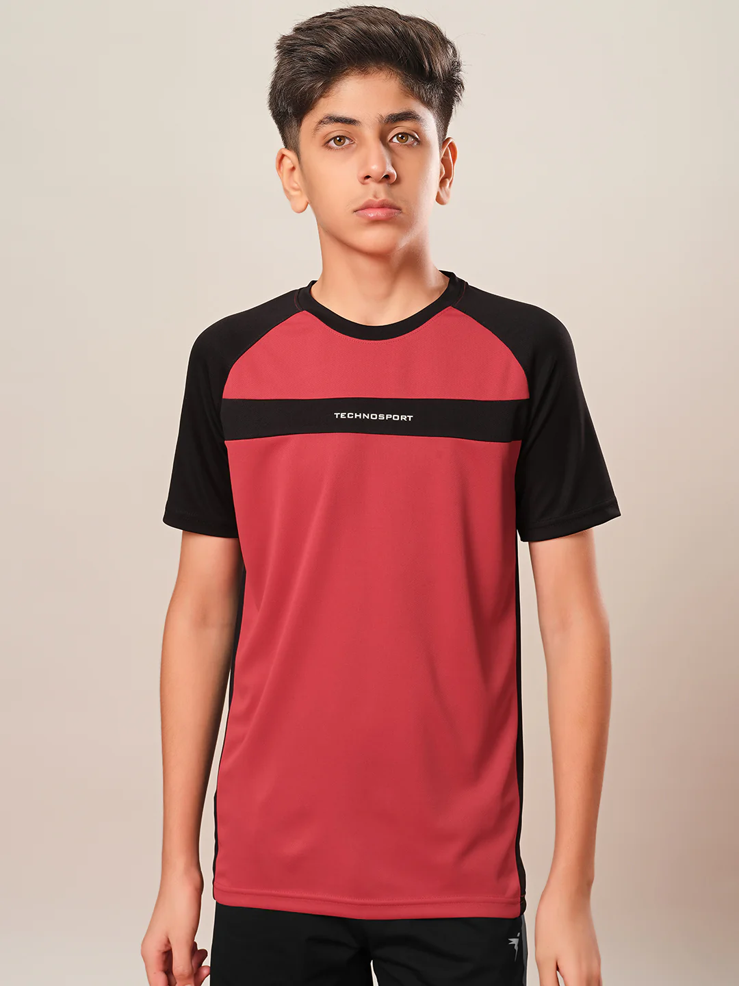 Boys Colorblock Slim Fit Round Neck T-shirt with DOUBLE COOL