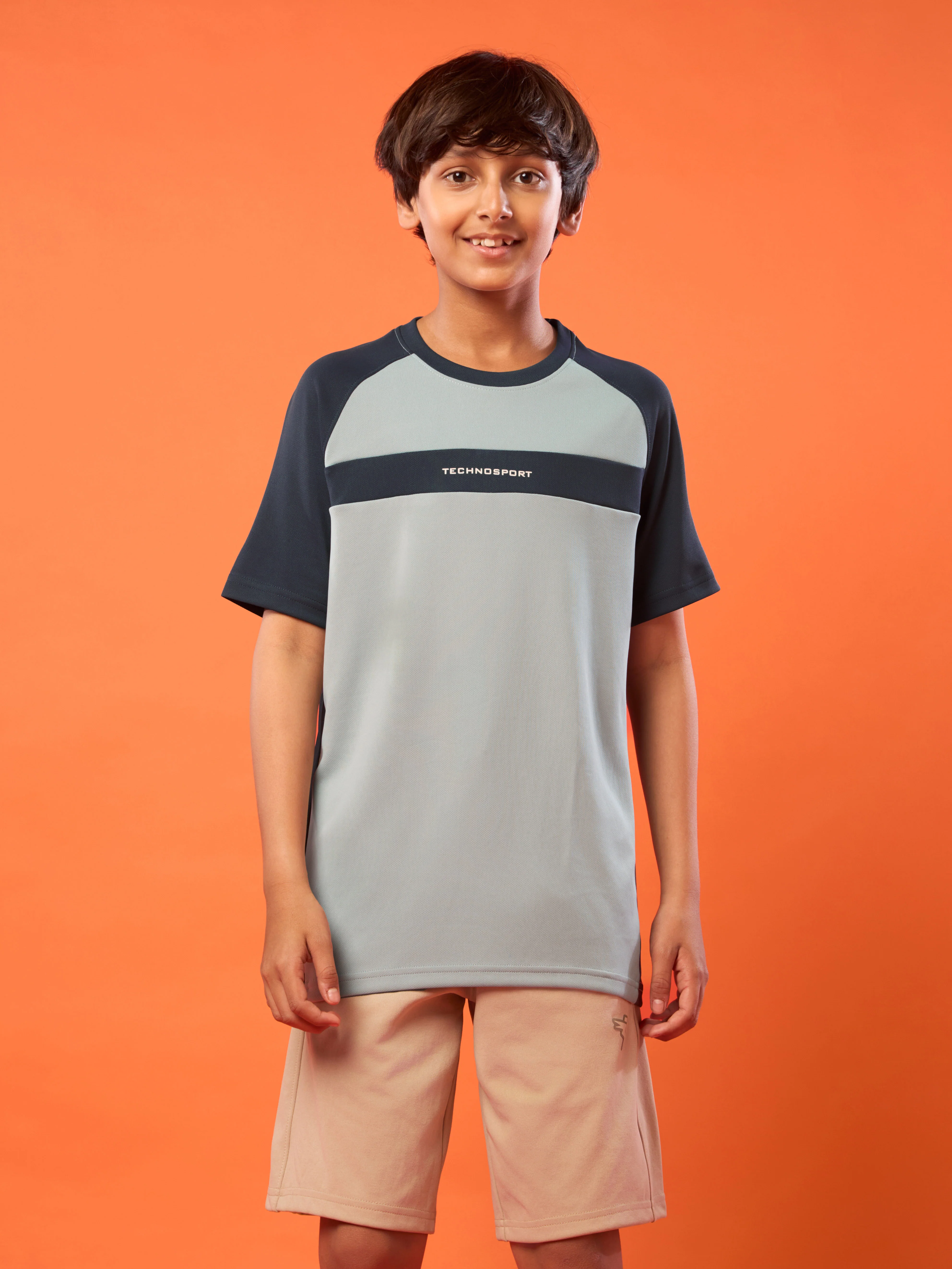 Boys Colorblock Slim Fit Round Neck T-shirt with DOUBLE COOL