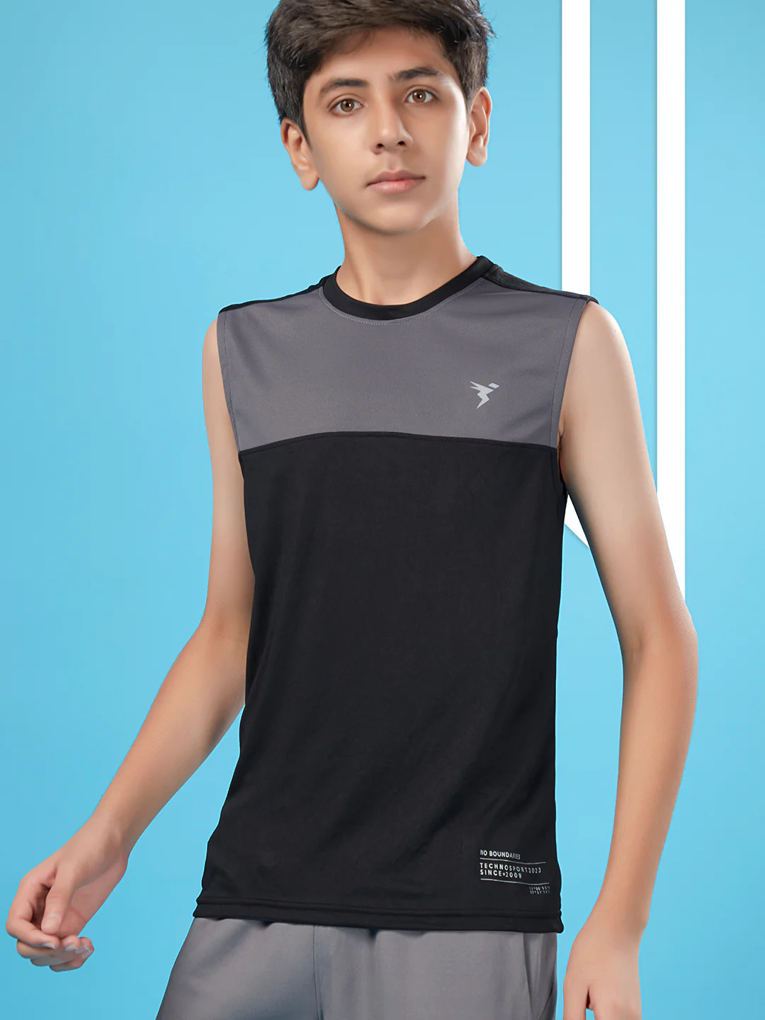 Boys Colorblock Slim Fit Round Neck T-shirt with TECHNO COOL+ - Image 3