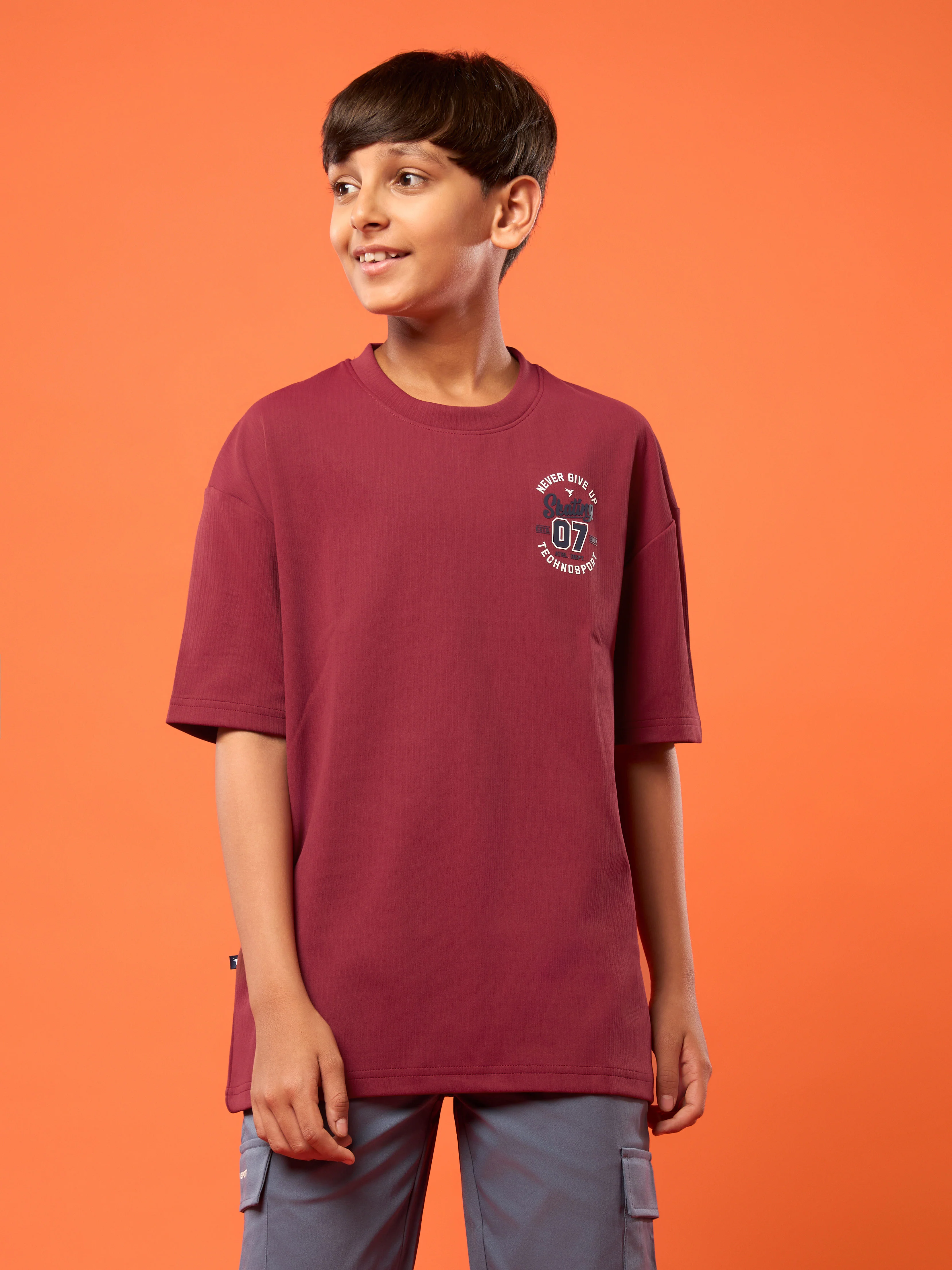 Boys Oversized Printed Round Neck Sports T-shirt with ELASTOPLUS