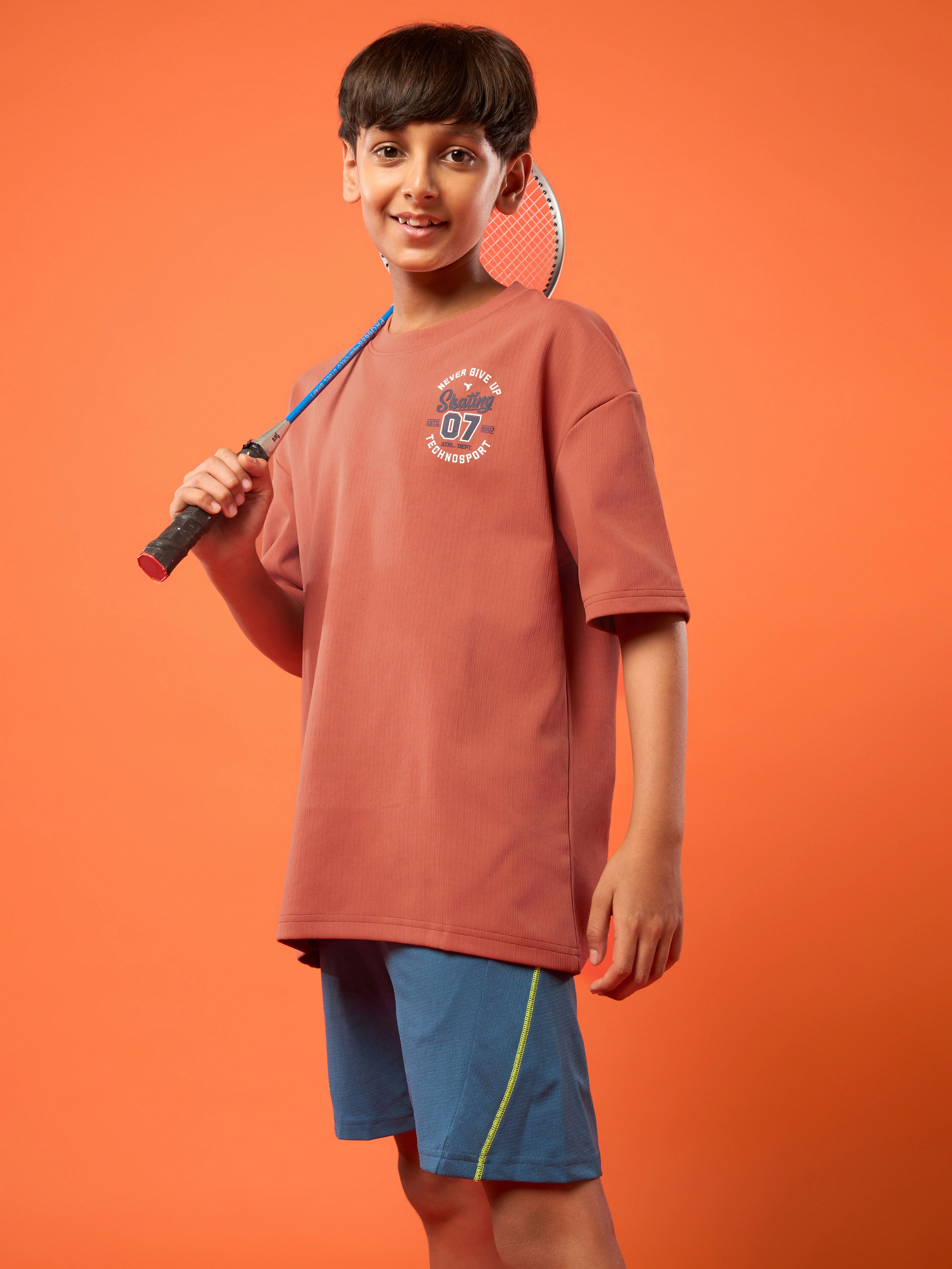 Boys Oversized Printed Round Neck Sports T-shirt with ELASTOPLUS