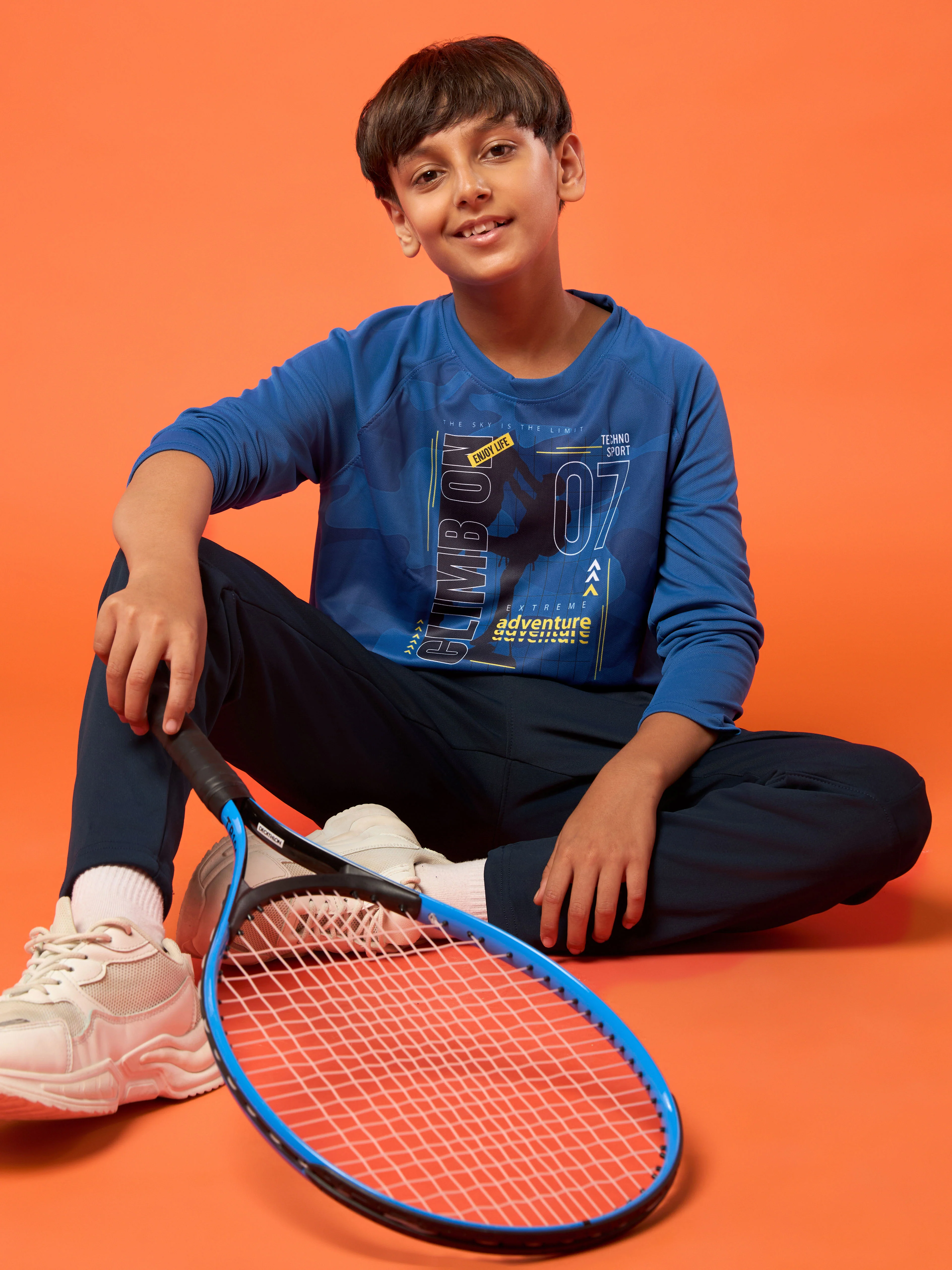 Boys Printed Slim Fit Crew Neck T-shirt with TECHNO COOL+