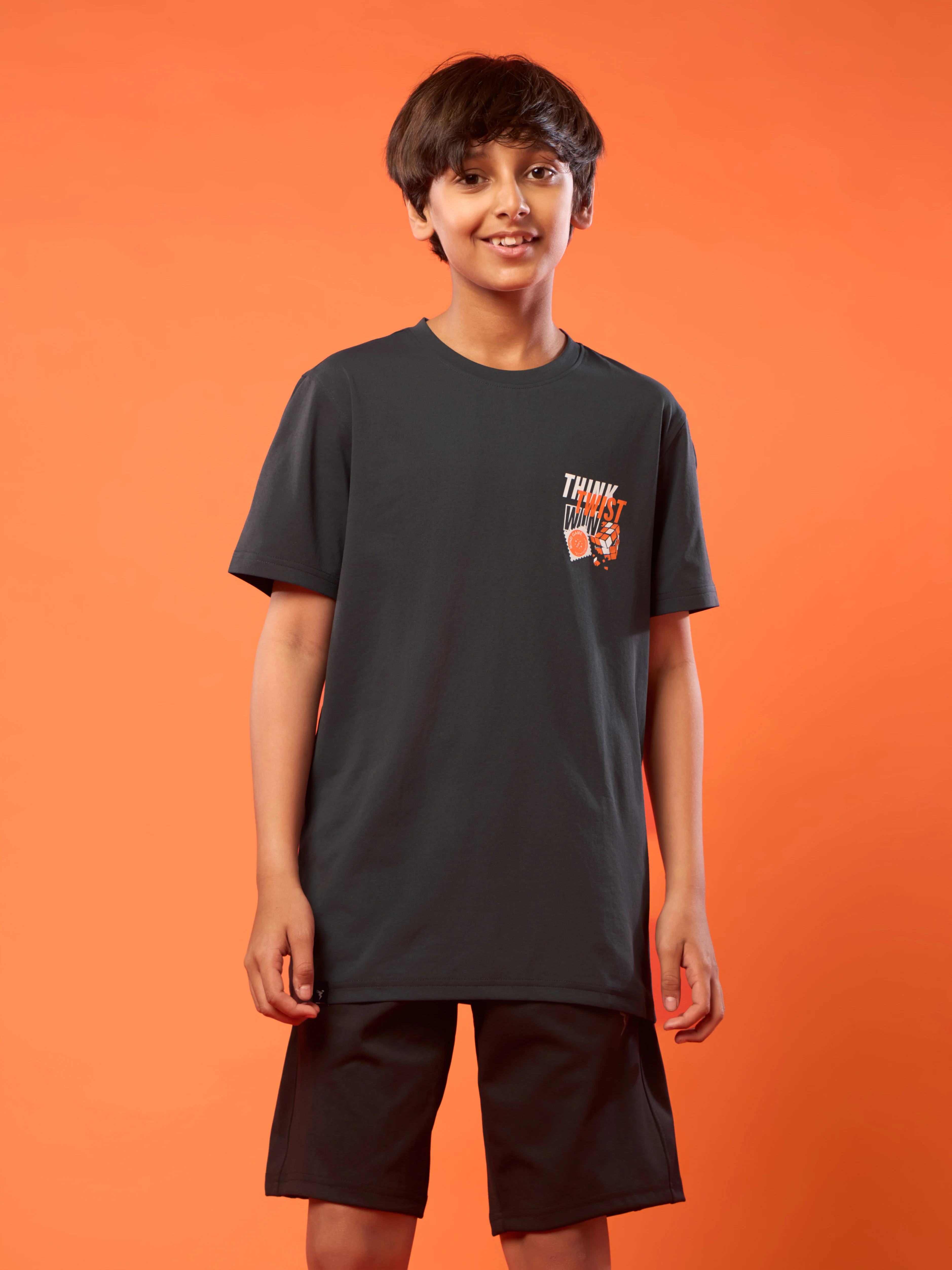 Boys Printed Slim Fit Round Neck Sports T-shirt with COTFLEX