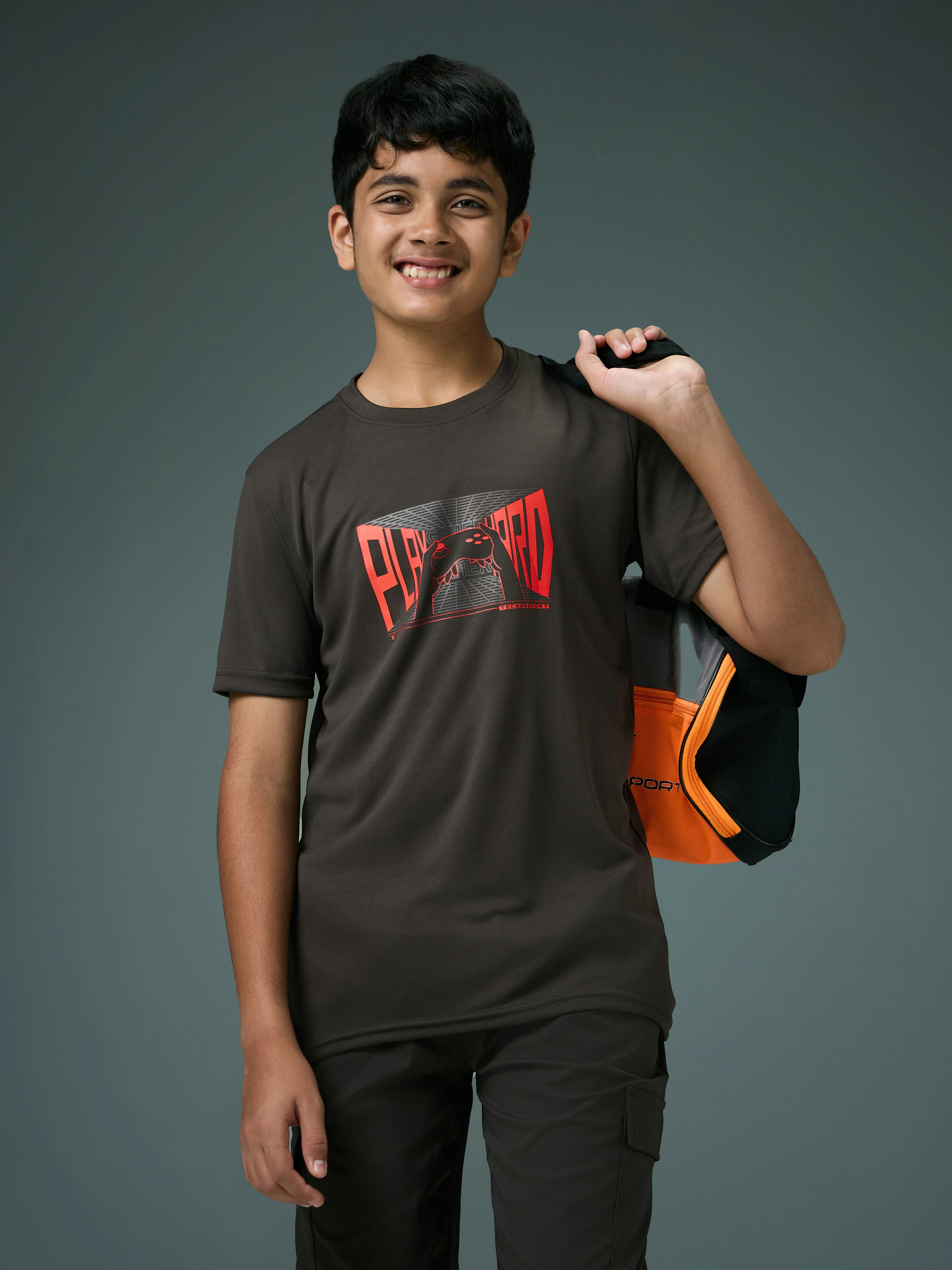 Boys Printed Slim Fit Round Neck Sports T-shirt with TECHNOCOOL+