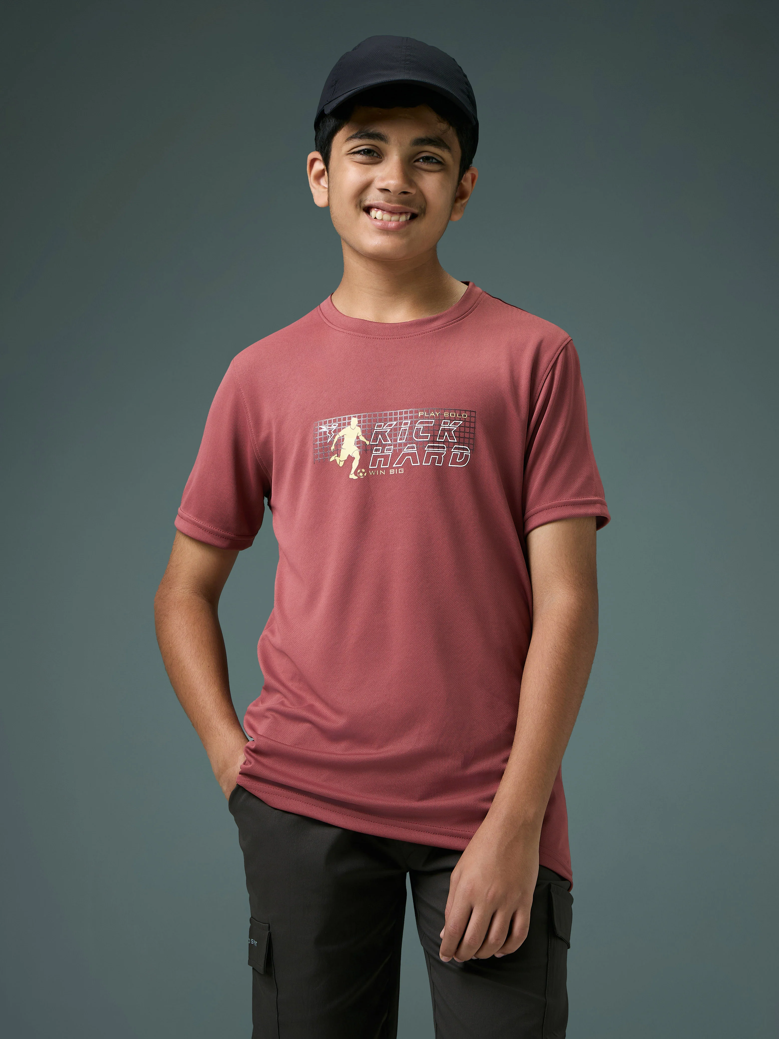 Boys Printed Slim Fit Round Neck Sports T-shirt with TECHNOCOOL+