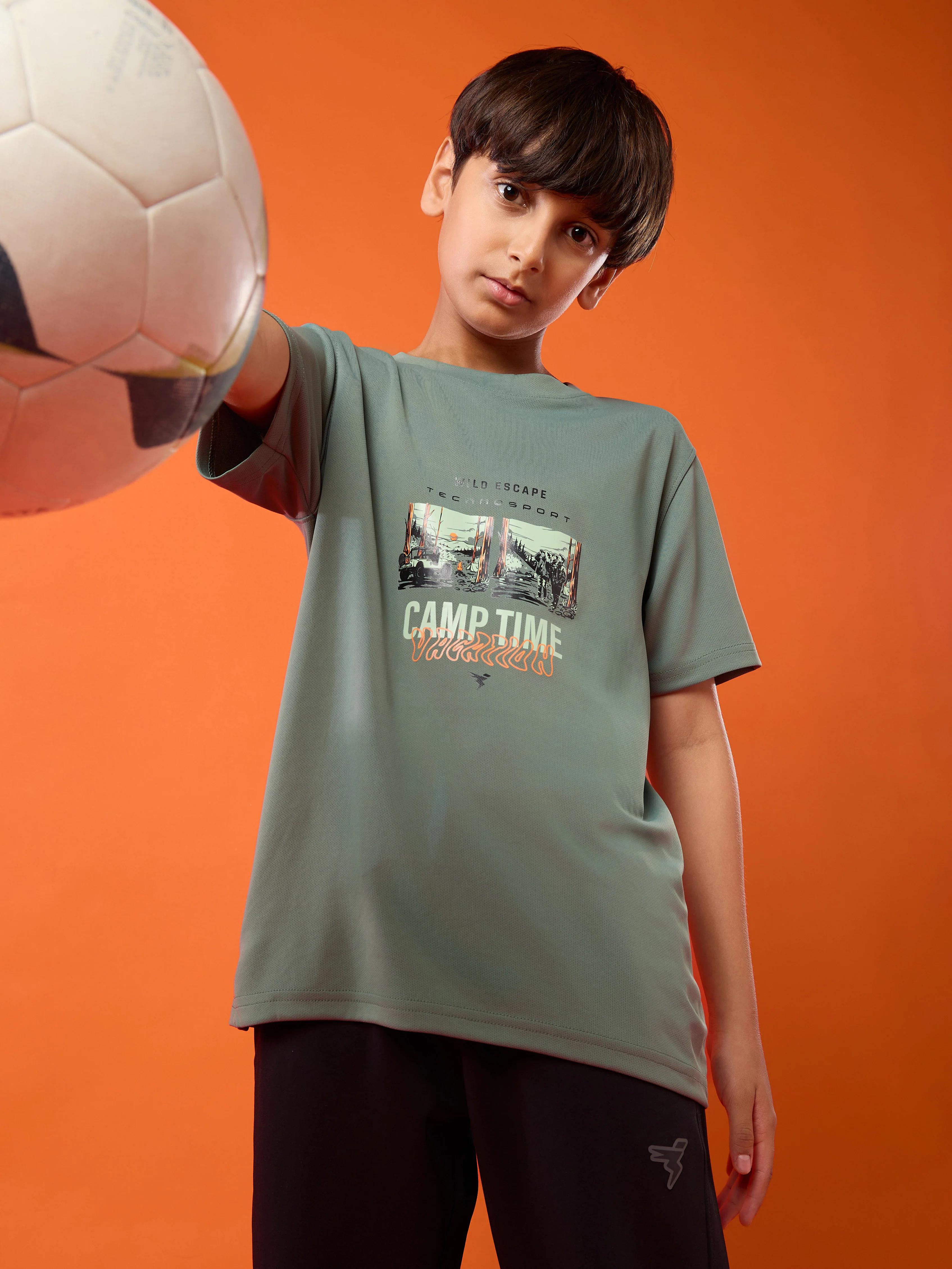 Boys Printed Slim Fit Round Neck Sports T-shirt with TECHNOCOOL+