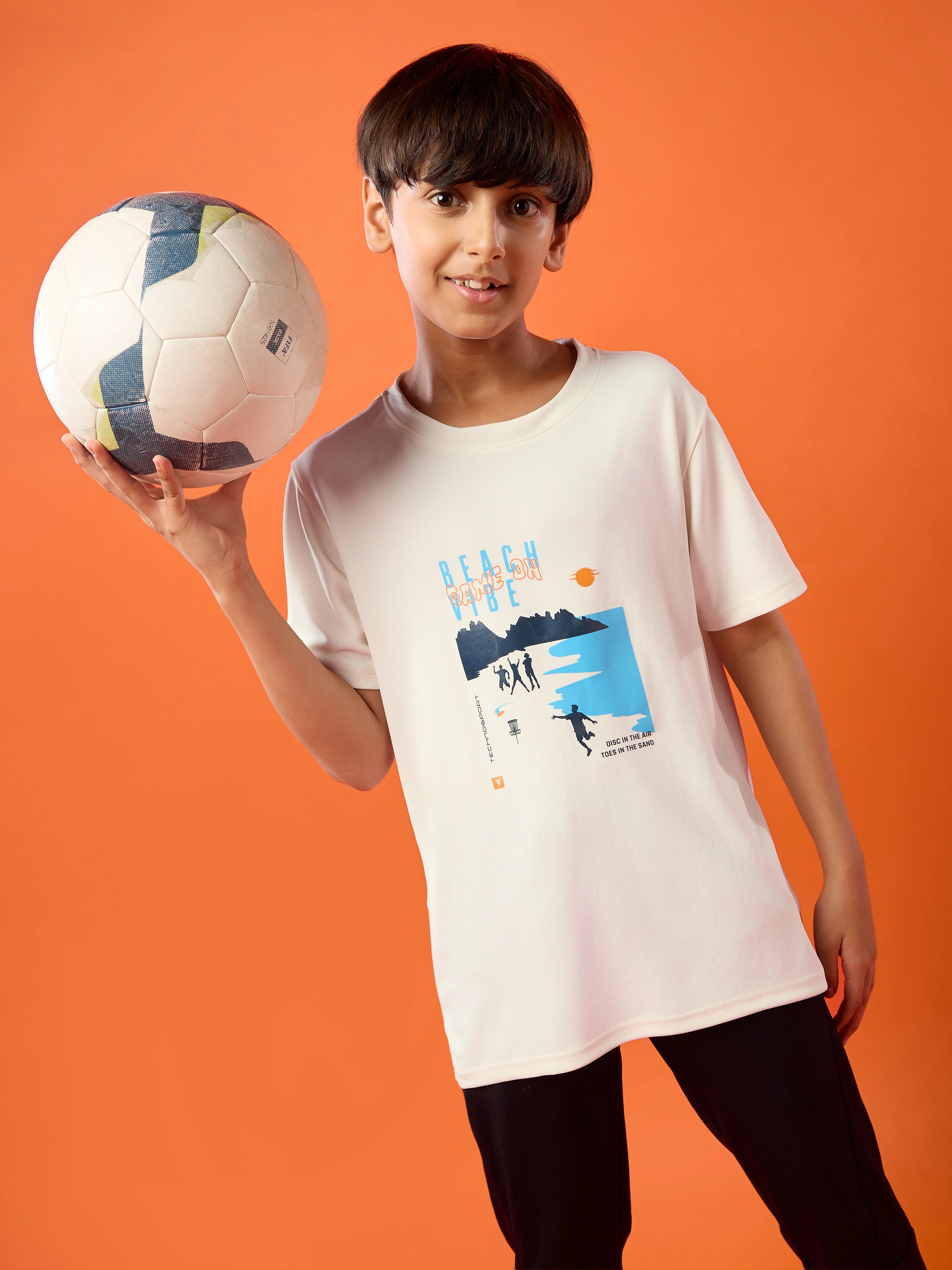Boys Printed Slim Fit Round Neck Sports T-shirt with TECHNOCOOL+