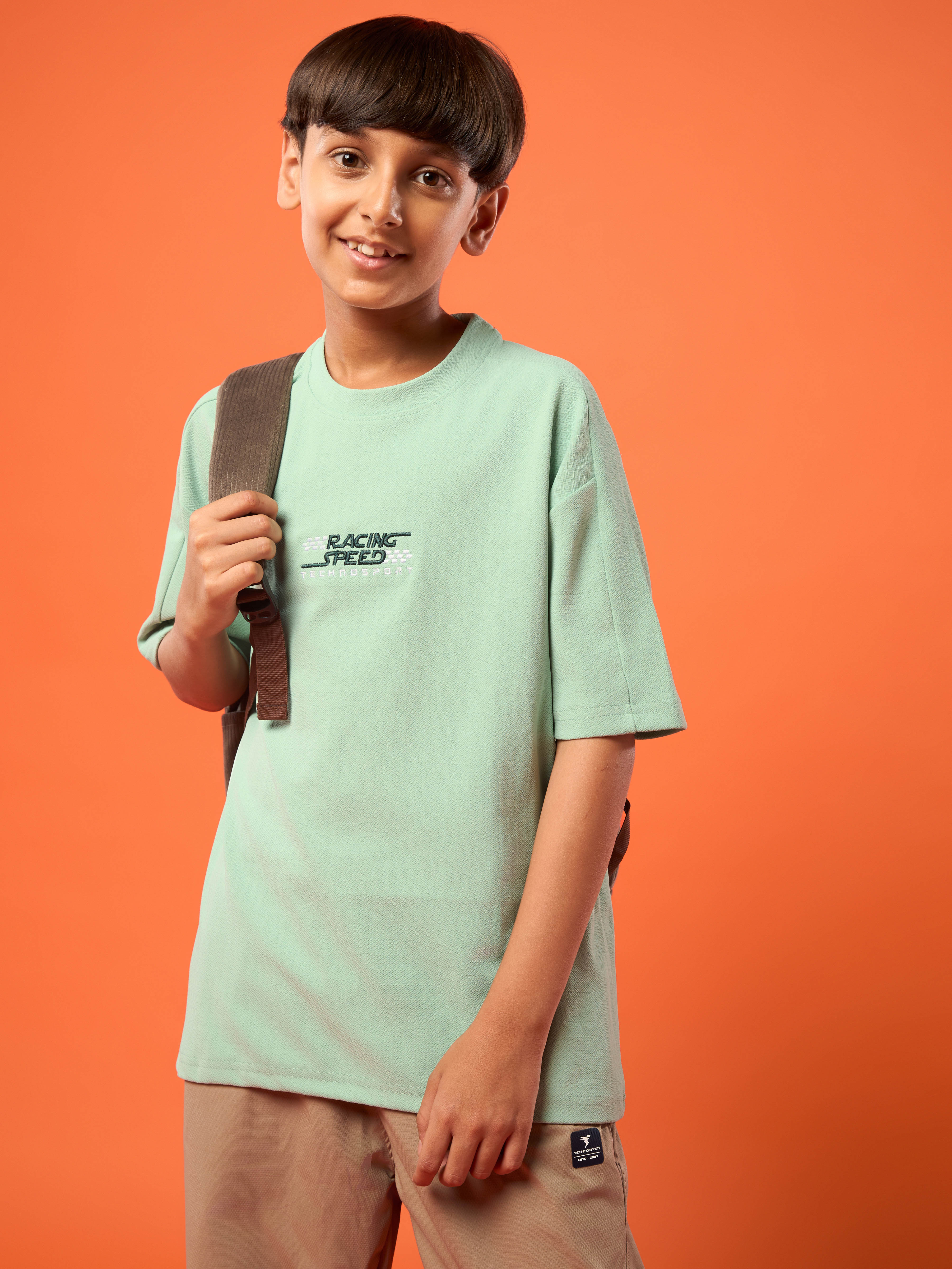 Boys Printed Typography Round Neck Sports T-shirt Regular Fit with ELASO PLUS