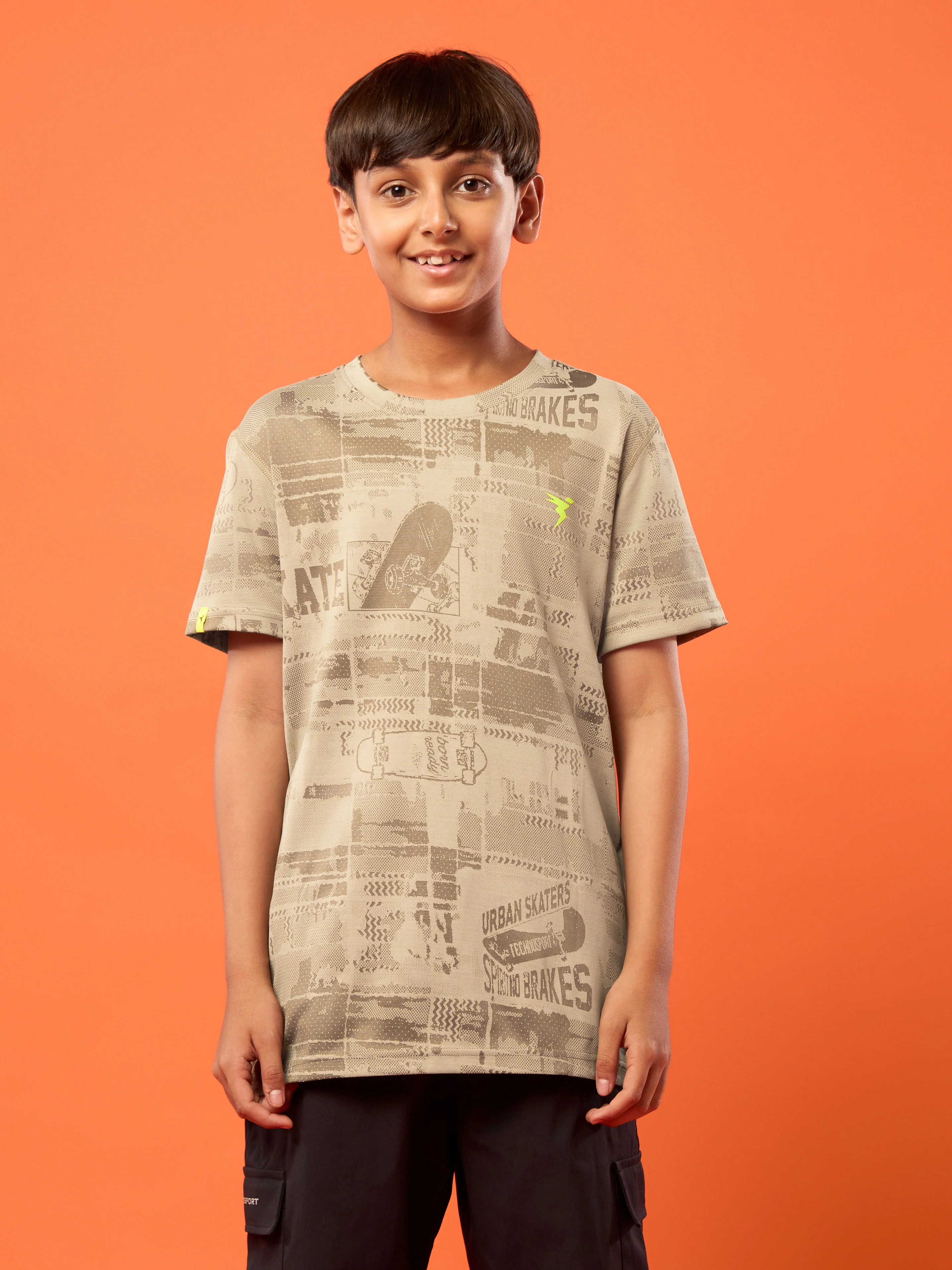 Boys Self Design Slim Fit Crew Neck T-shirt with DOUBLE COOL - Image 2