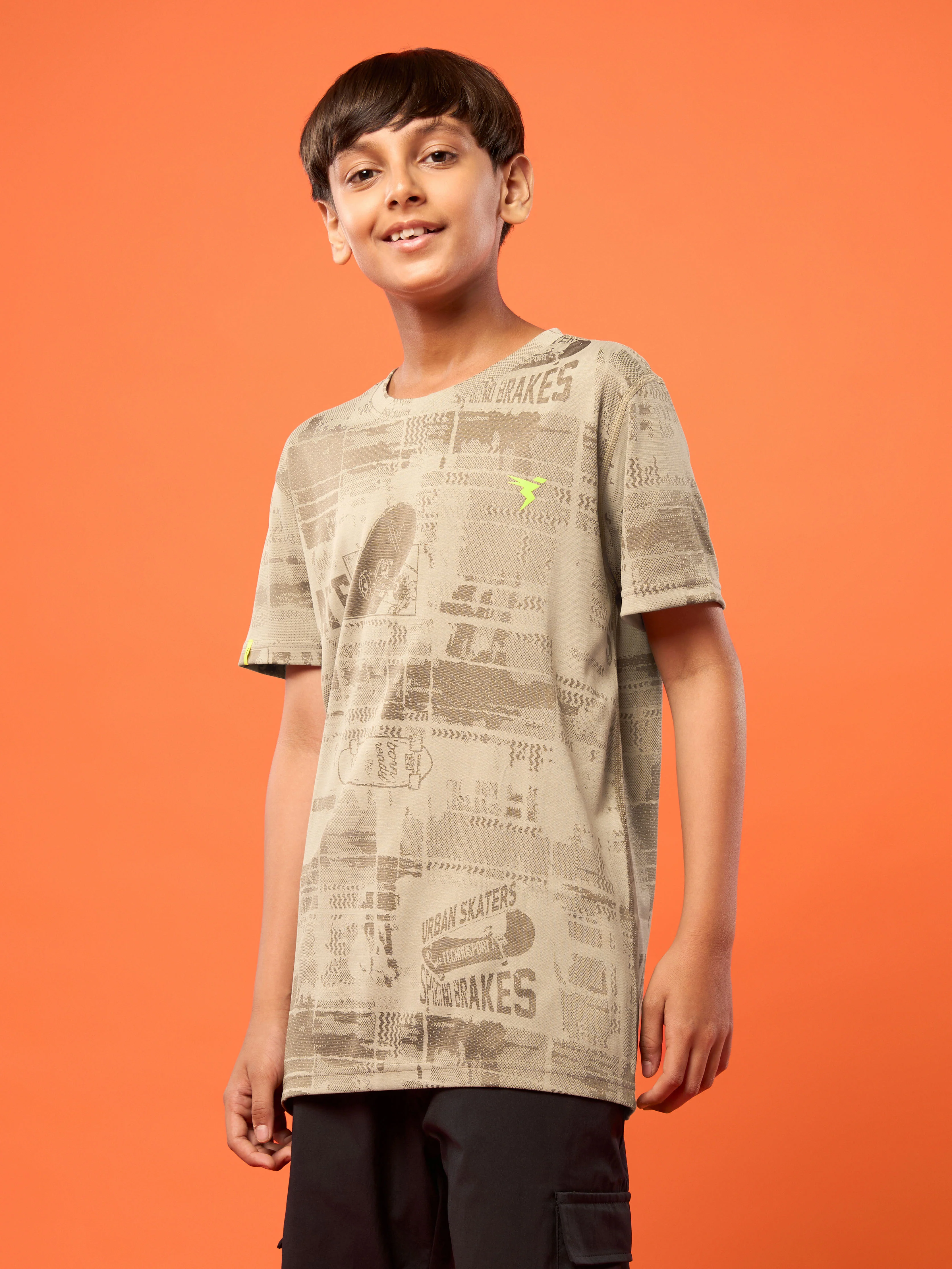 Boys Self Design Slim Fit Crew Neck T-shirt with DOUBLE COOL - Image 4