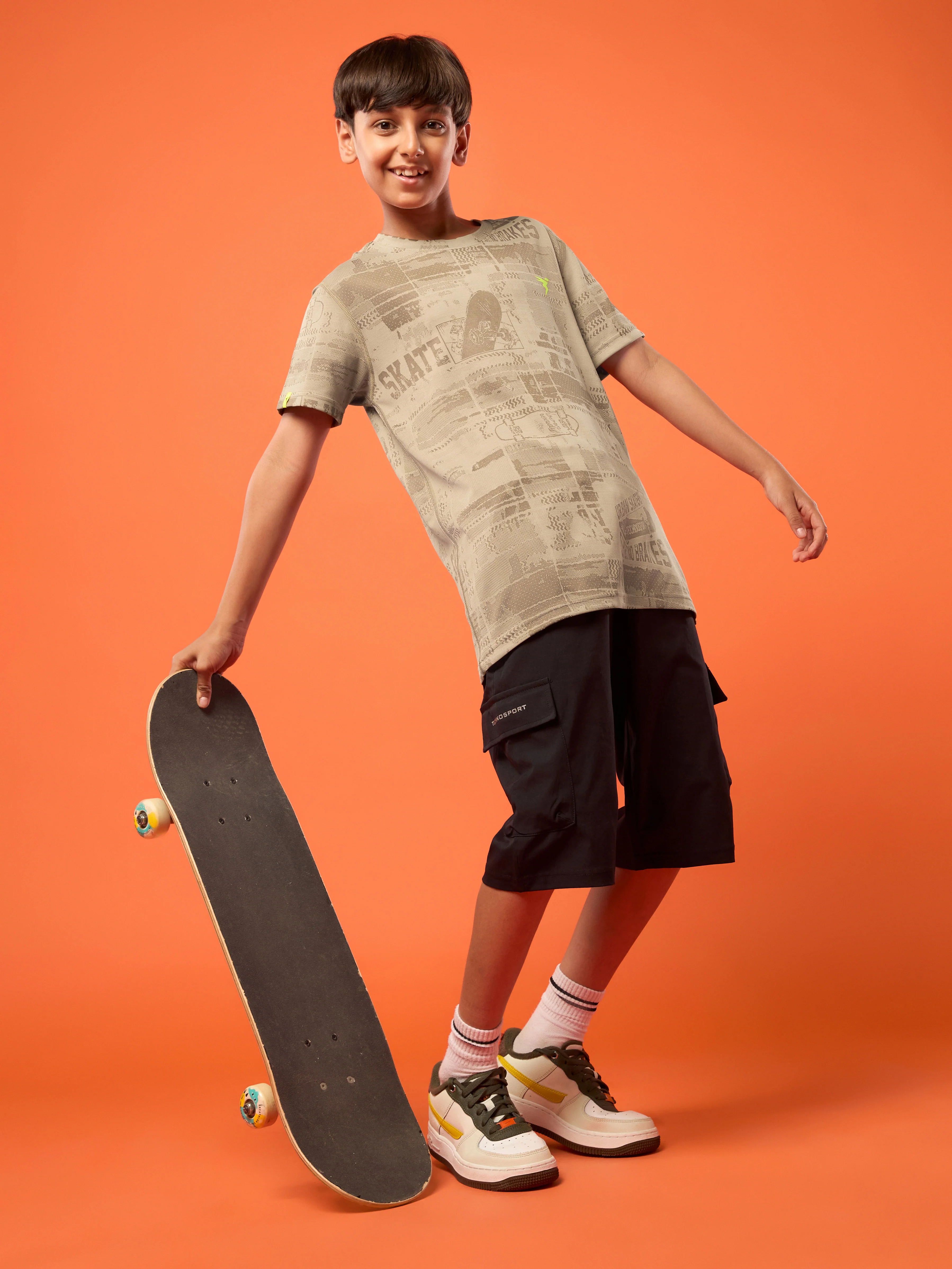 Boys Self Design Slim Fit Crew Neck T-shirt with DOUBLE COOL - Image 5