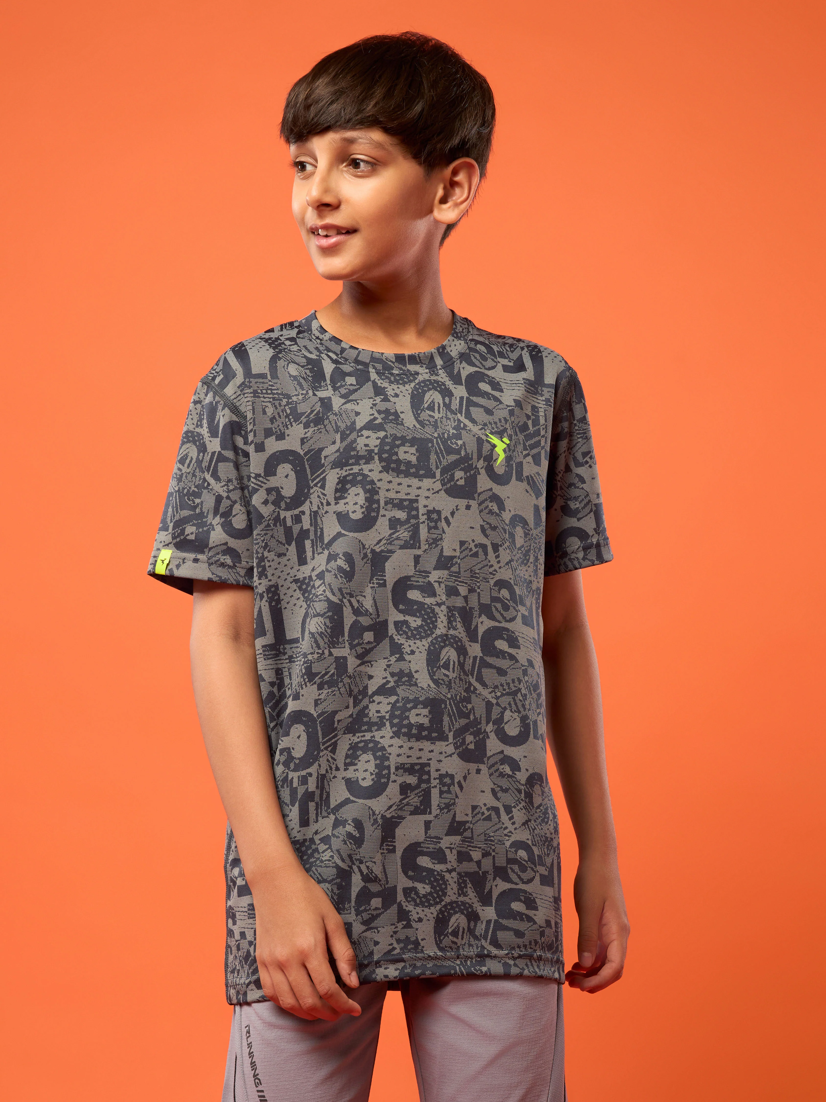 Boys Self Design Slim Fit Crew Neck T-shirt with DOUBLE COOL - Image 2
