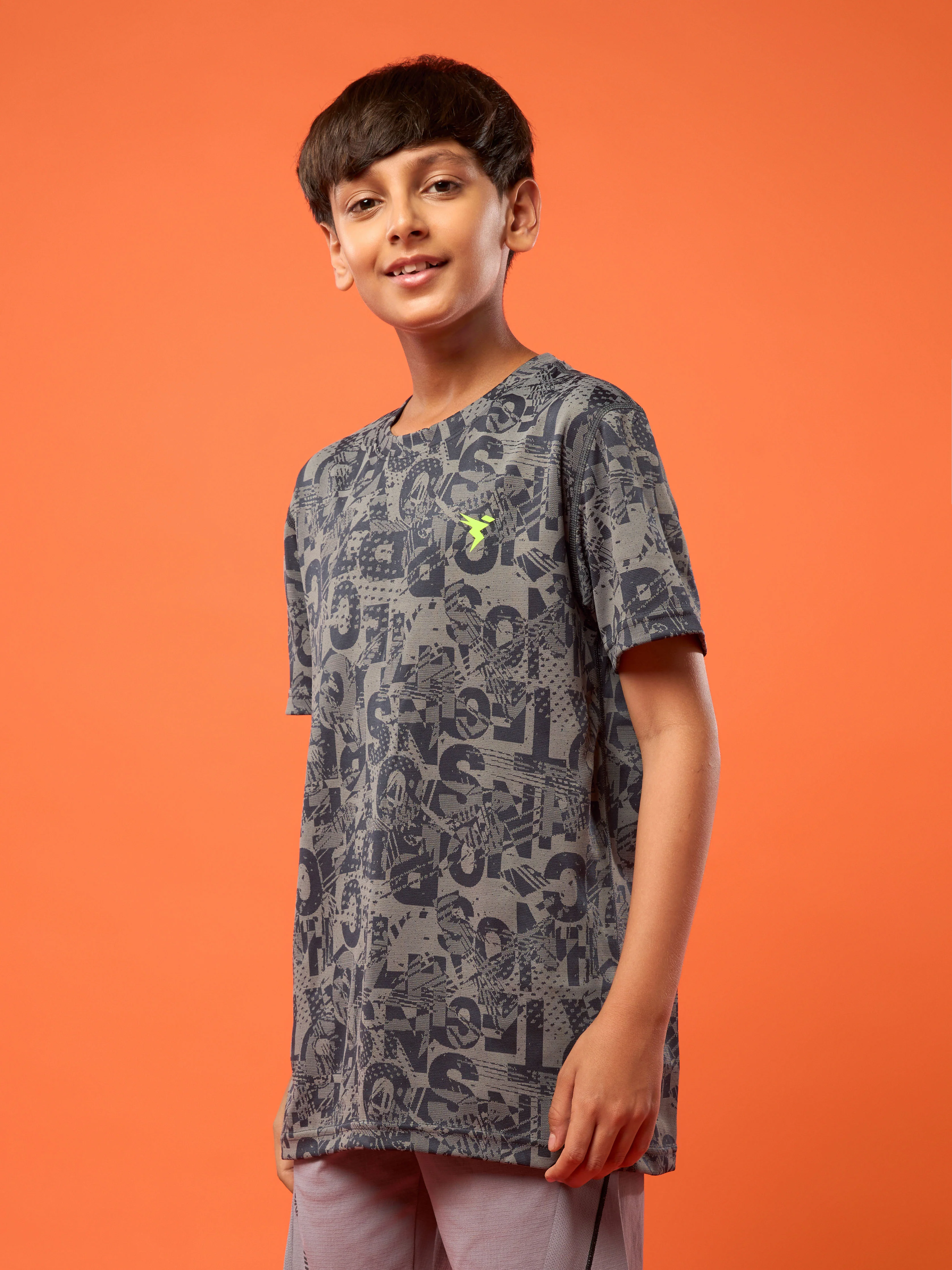 Boys Self Design Slim Fit Crew Neck T-shirt with DOUBLE COOL - Image 4