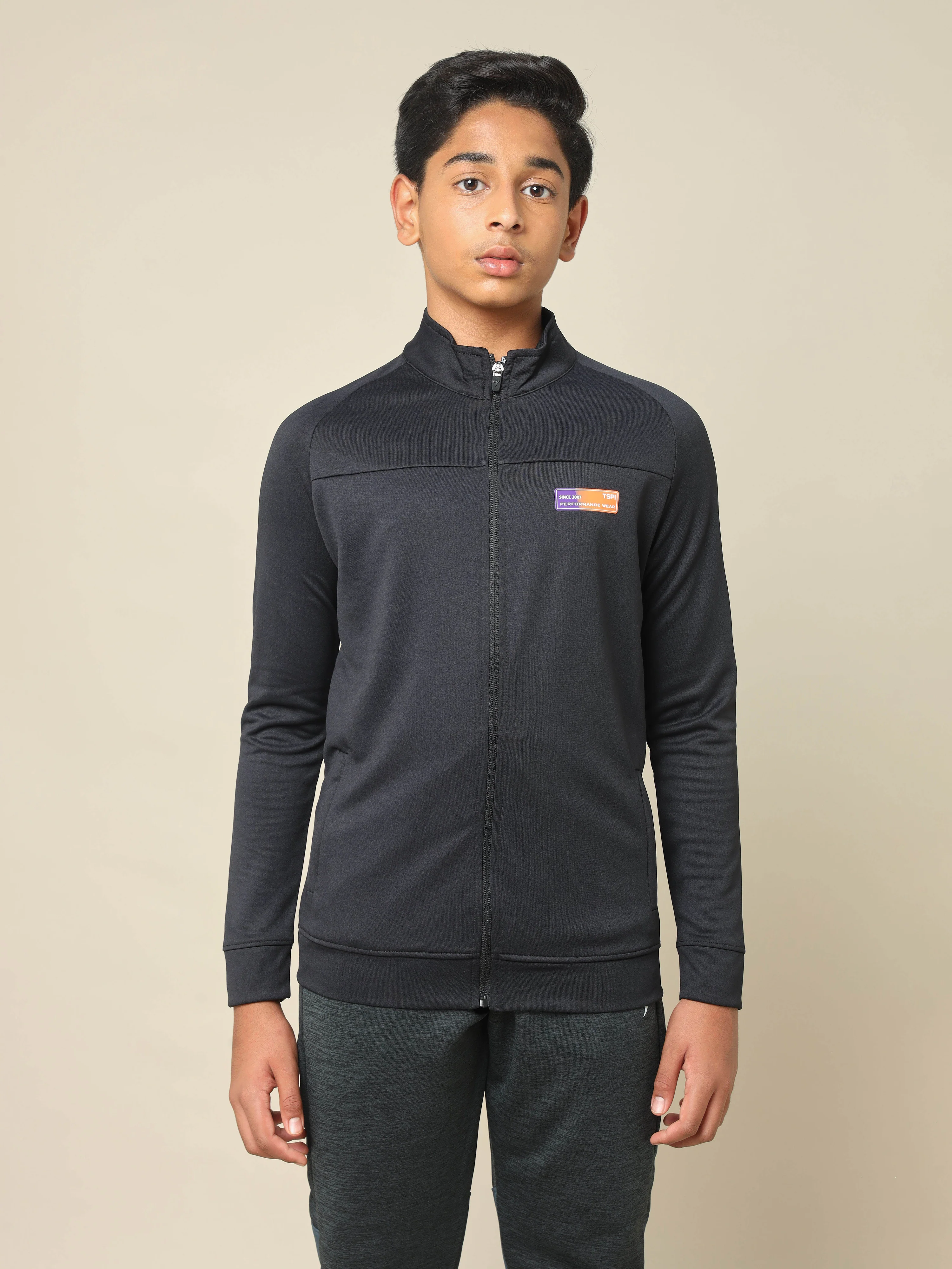 Boys Slim Fit Mock Neck Sports Jacket with TECHNO DRY - Image 2