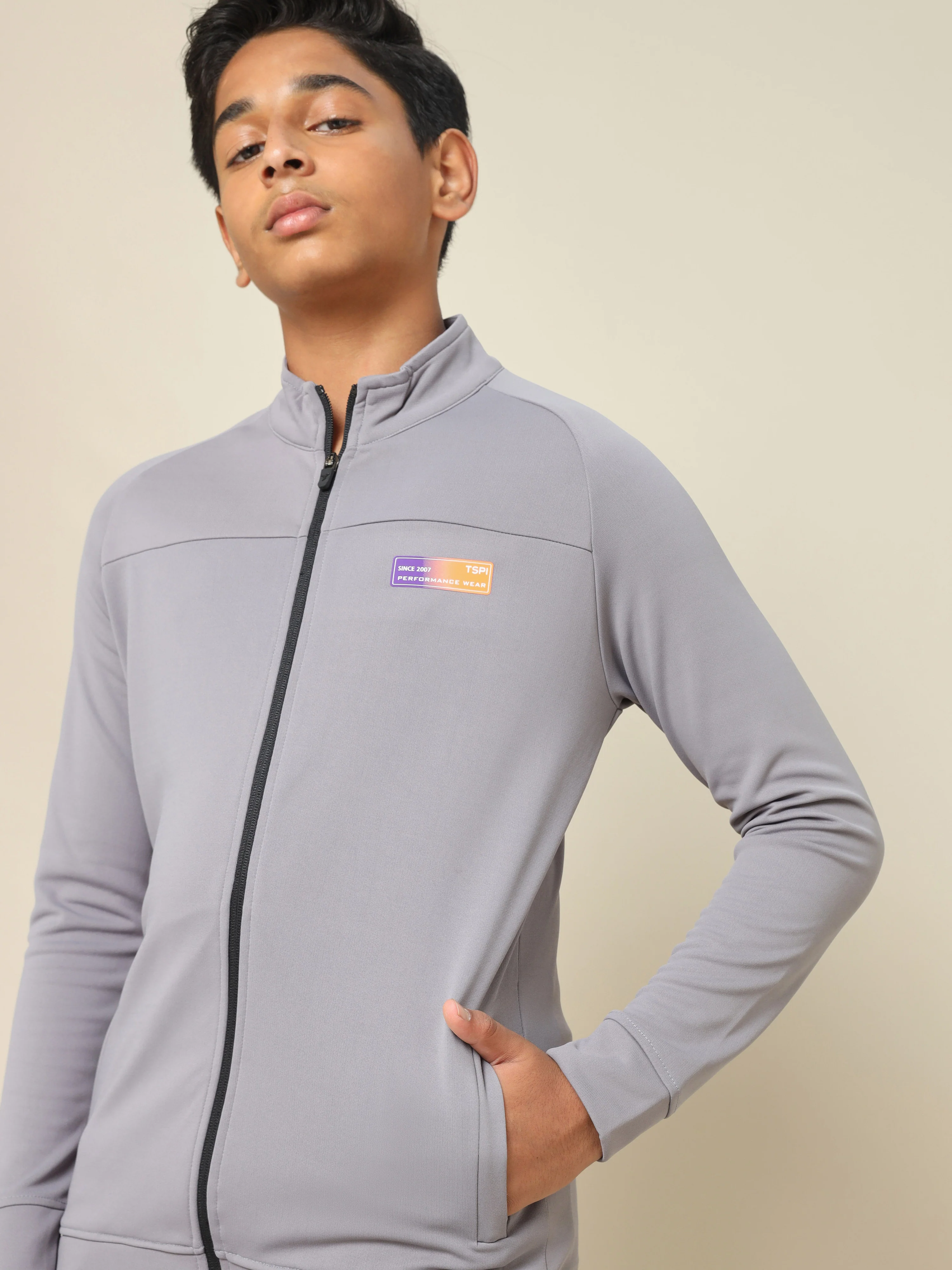 Boys Slim Fit Mock Neck Sports Jacket with TECHNO DRY - Image 4