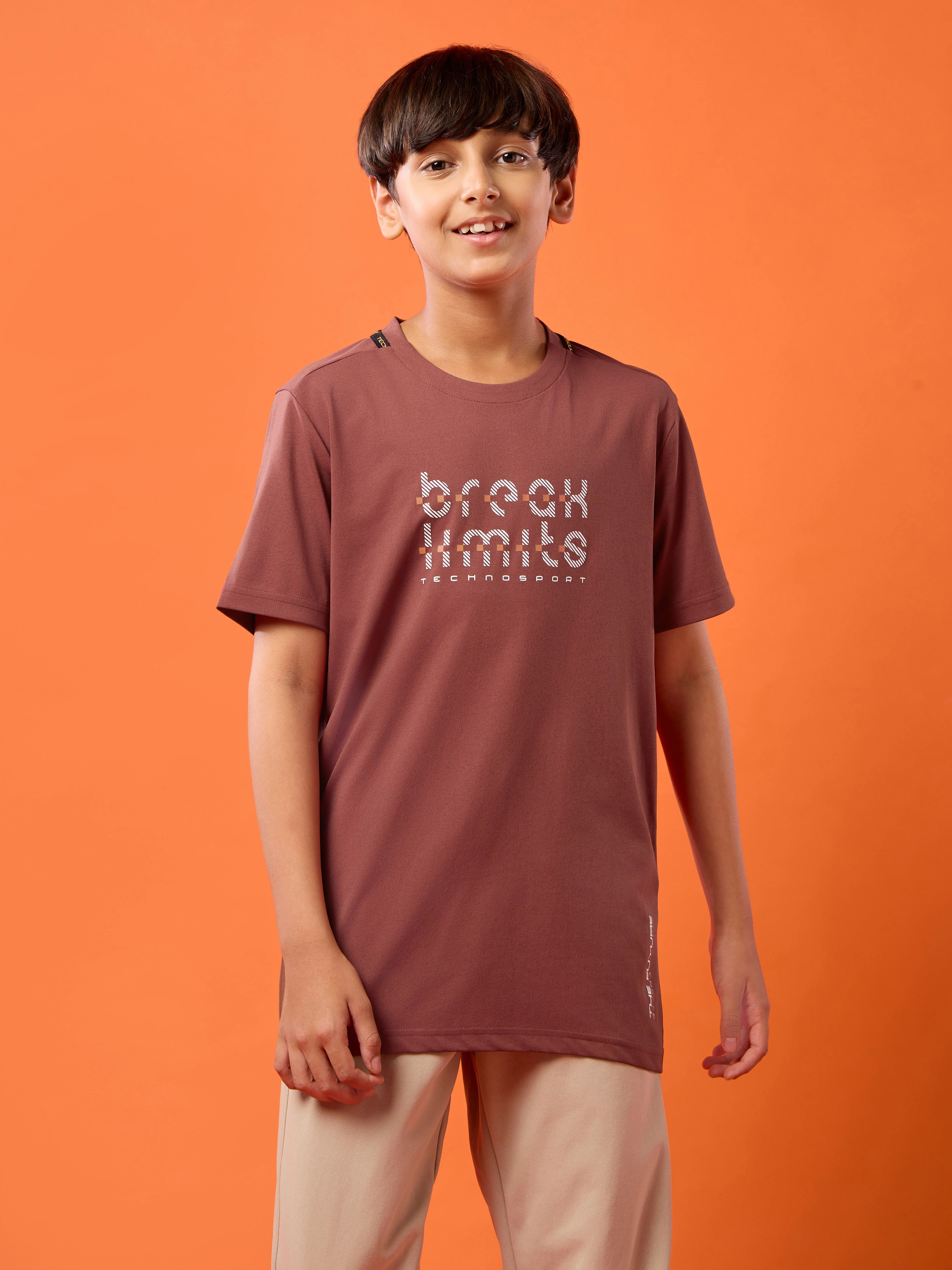 Boys Slim Fit Typography Printed Round Neck Sports T-shirt with COTFLEX - Image 2