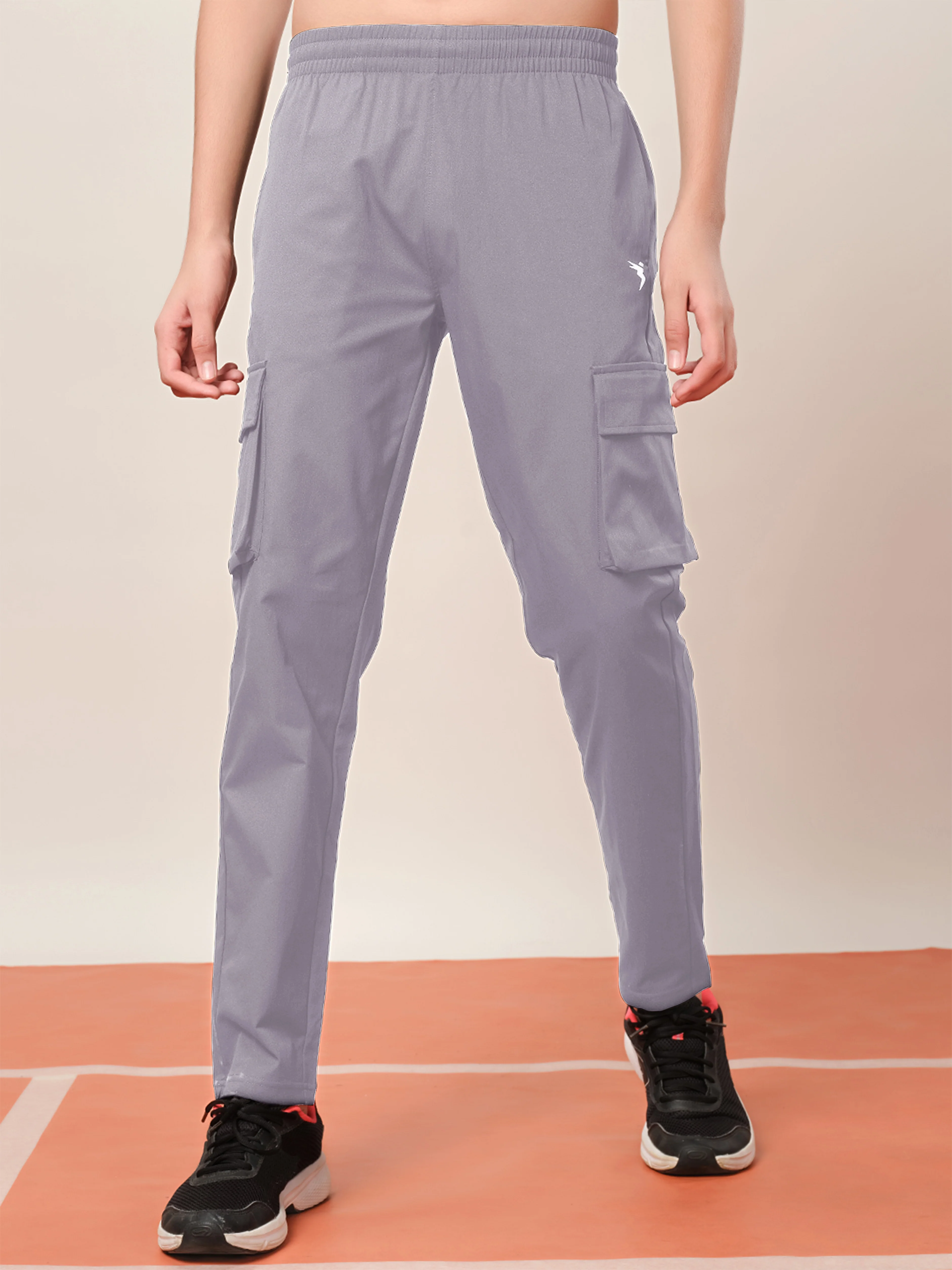 Boys Solid Regular Fit Cargo Trackpants with TS FLEXI