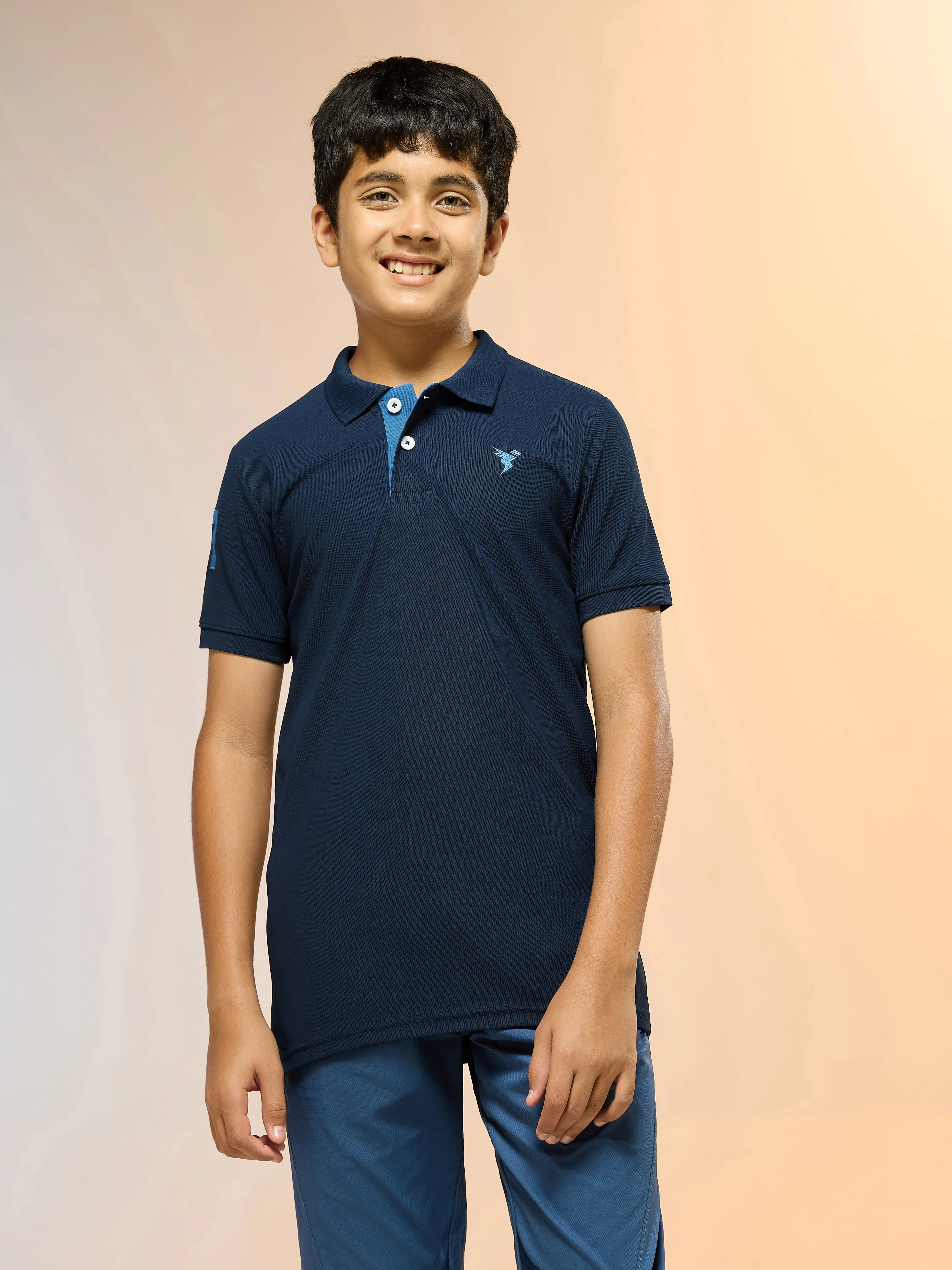 Boys Solid Slim Fit Polo Sports T-shirt with MATPIQ - Image 2