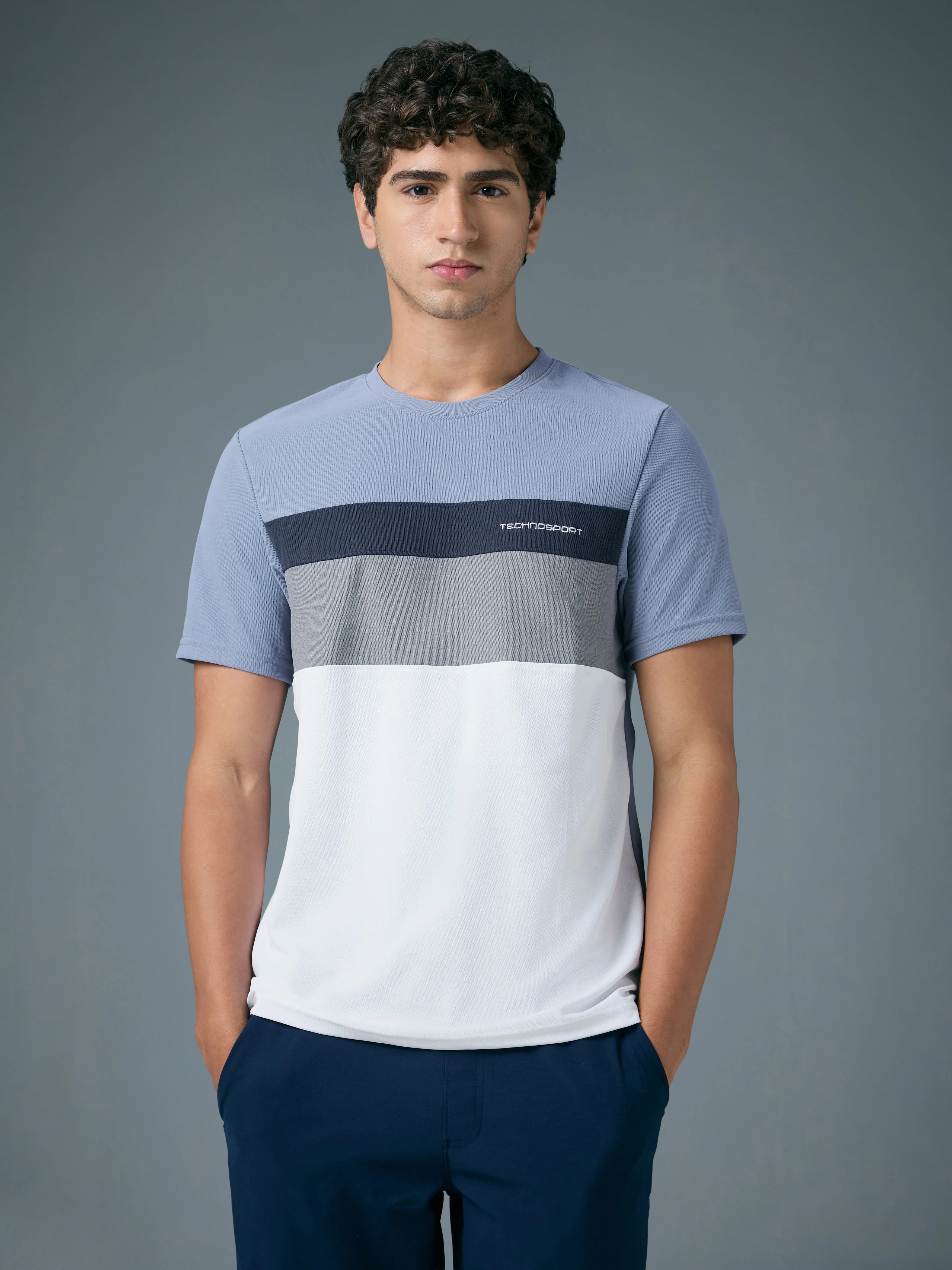 Men Colorblock Slim Fit Crew Neck T-shirt with MATPIQ - Image 2