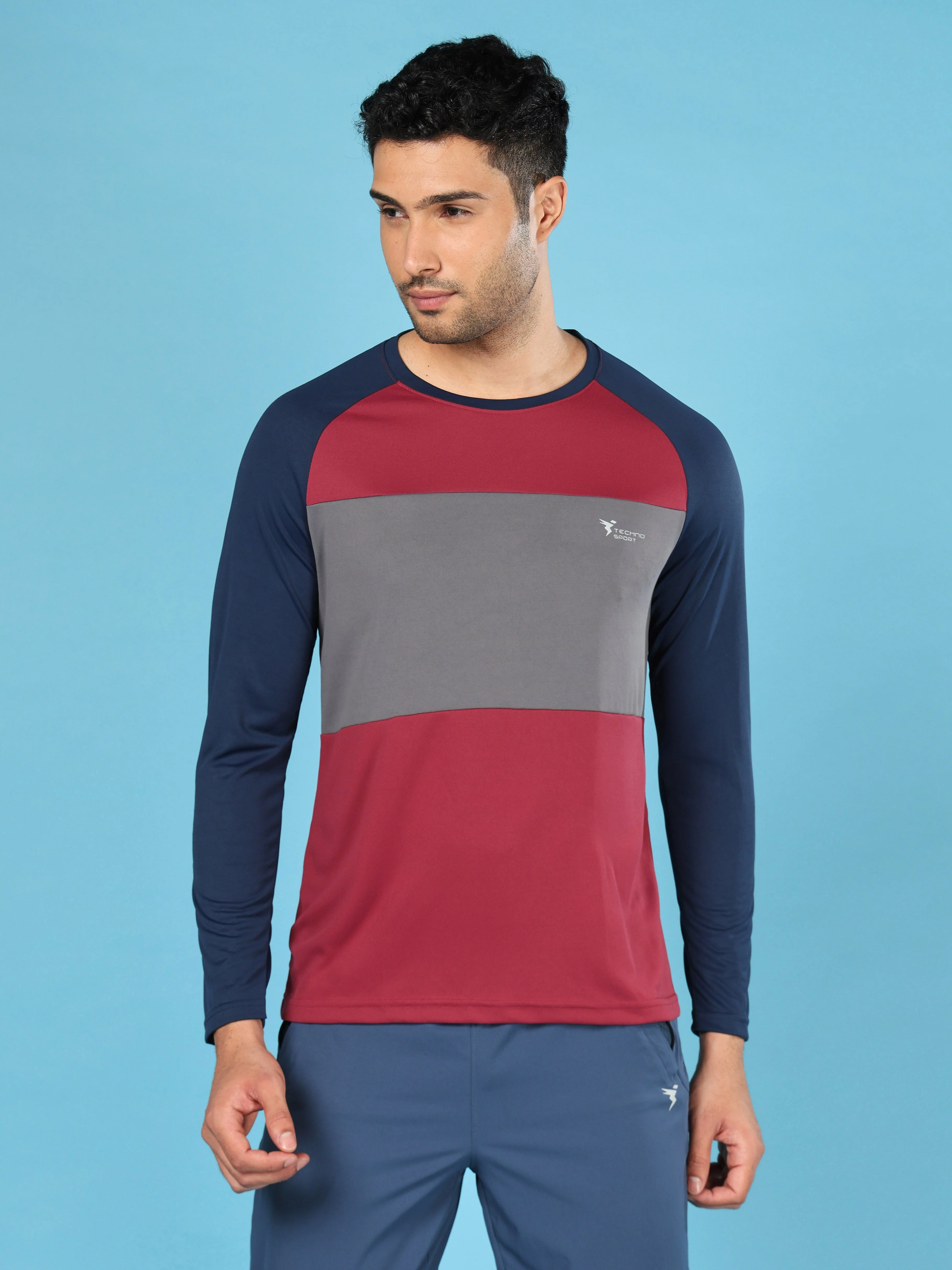 Men Colorblock Slim Fit Crew Neck T-shirt with TECHNO COOL+