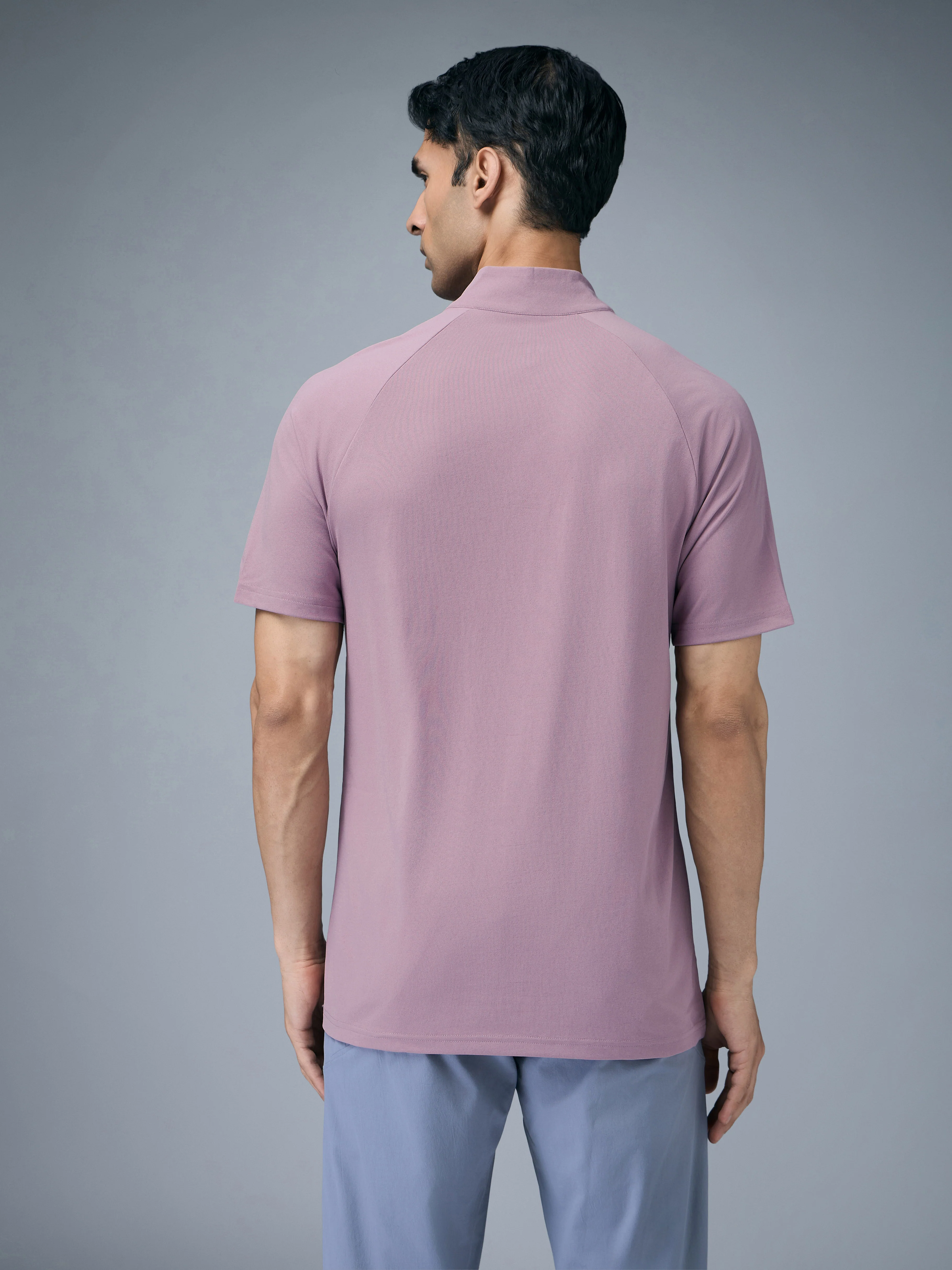 Men Colorblock Slim Fit Mock Neck Sports T-shirt with COTFLEX - Image 2