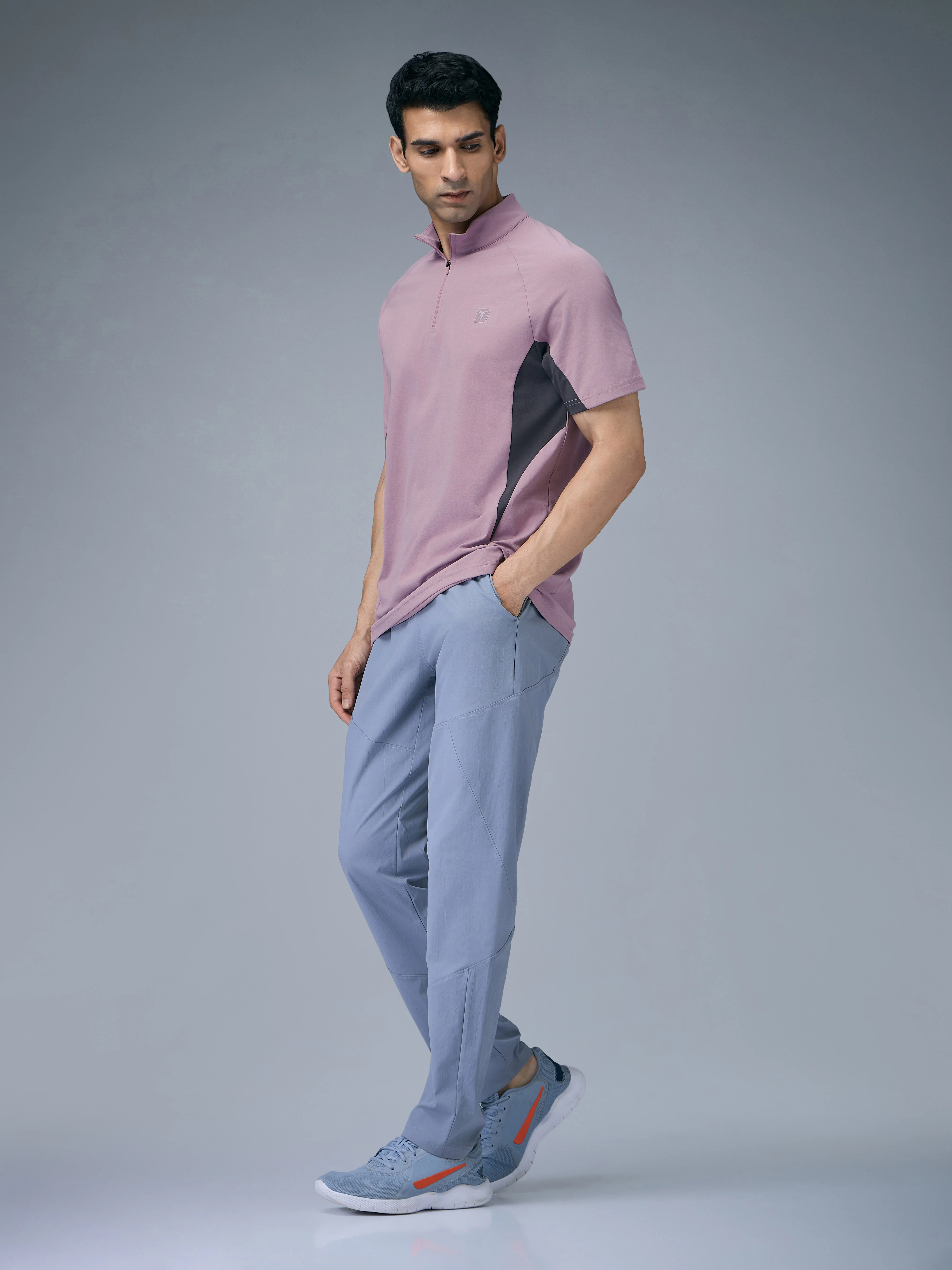 Men Colorblock Slim Fit Mock Neck Sports T-shirt with COTFLEX - Image 6