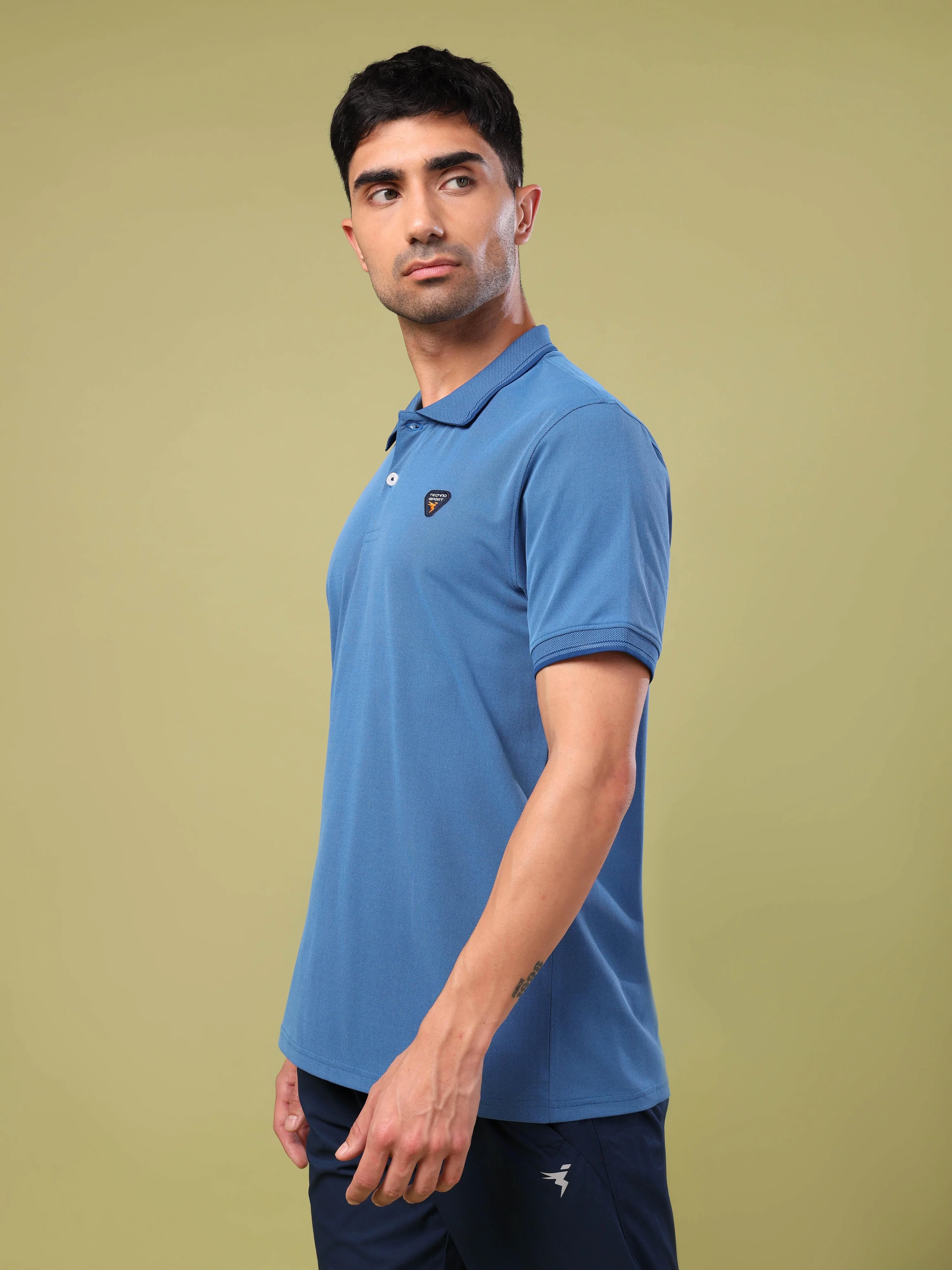 Men Solid Slim Fit Polo T-shirt with ELASTO PLUS - Image 4