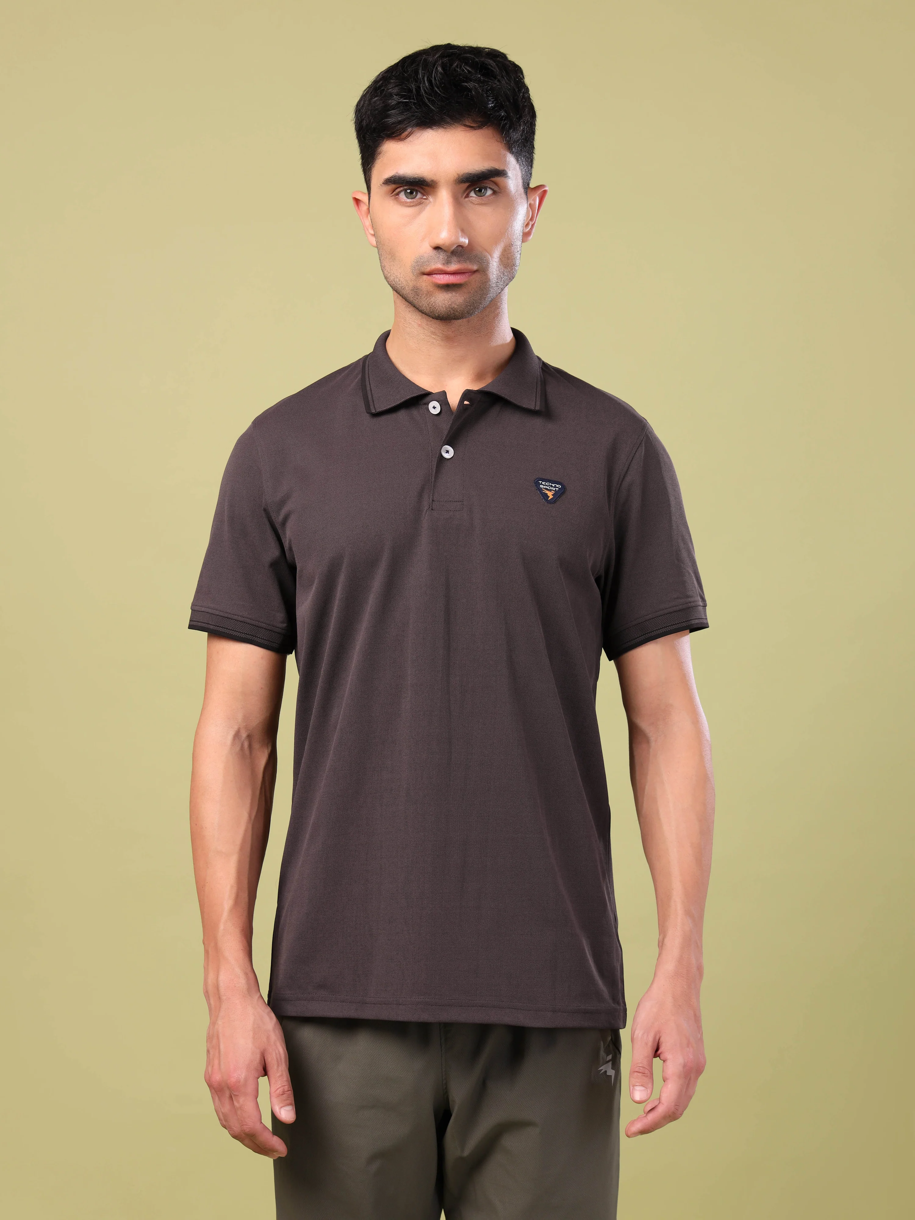 Men Solid Slim Fit Polo T-shirt with ELASTO PLUS - Image 2
