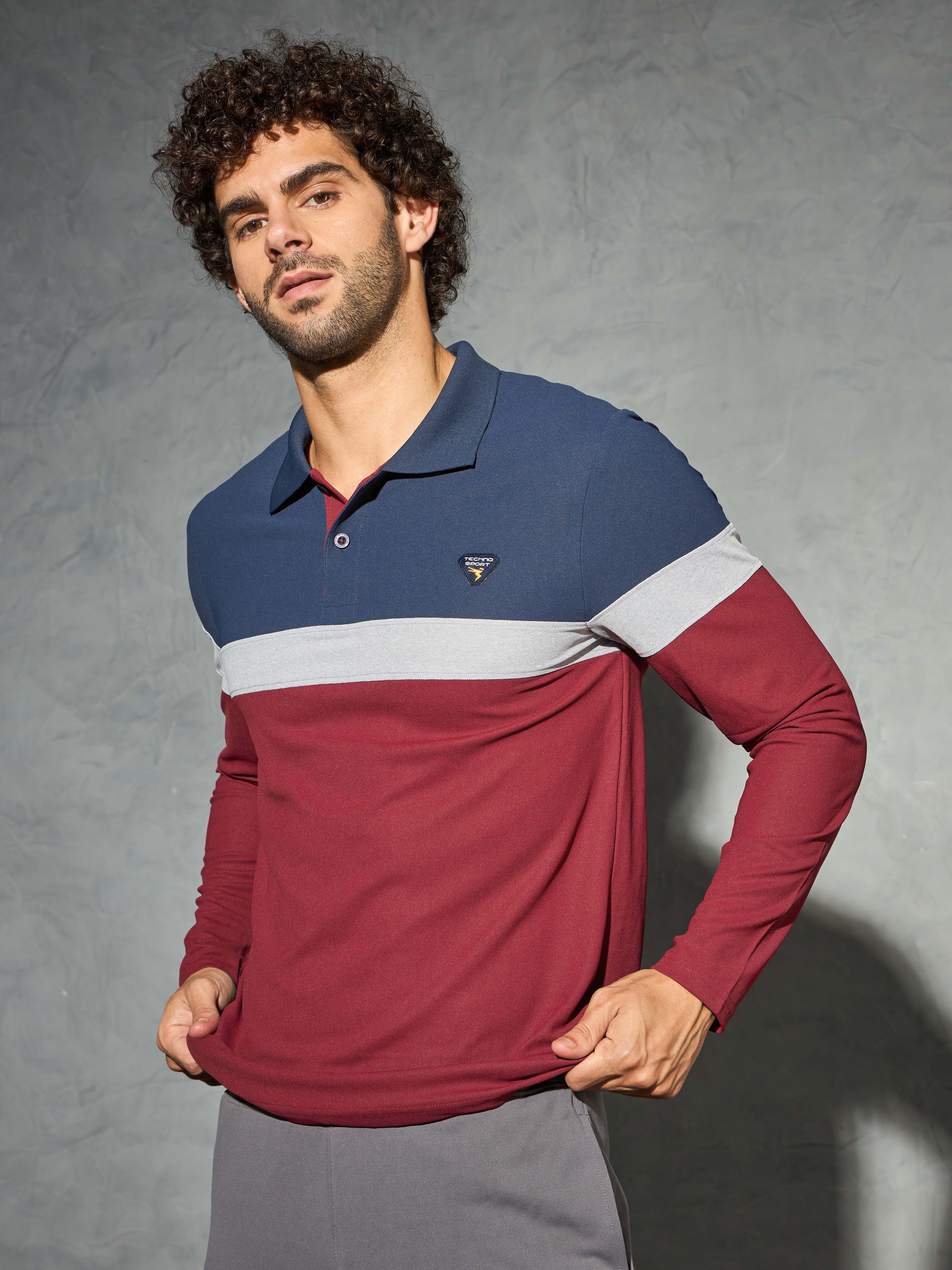 Men Colorblock Slim Fit Polo T-shirt with MATPIQ