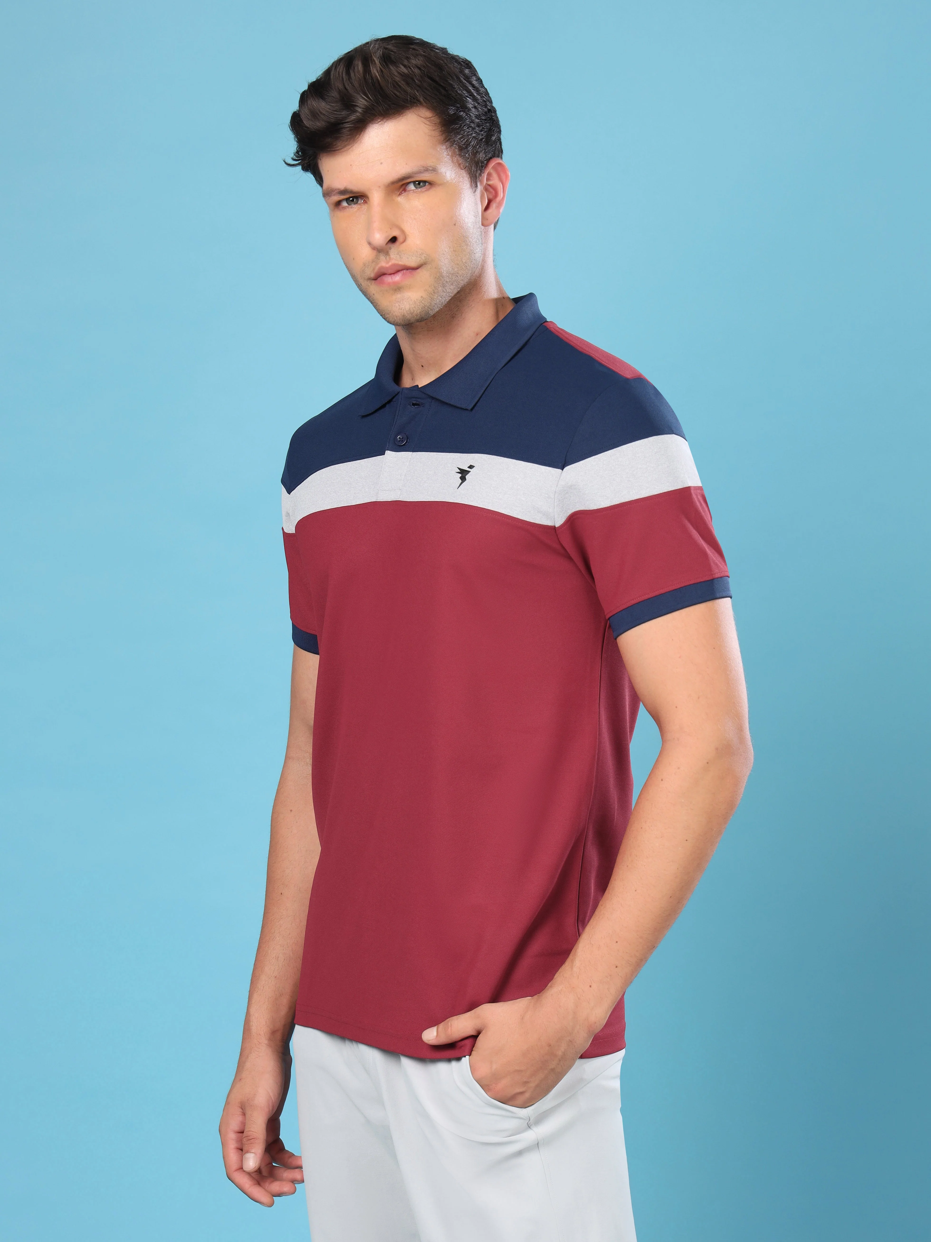 Men Colorblock Slim Fit Polo T-shirt with MATPIQ - Image 3