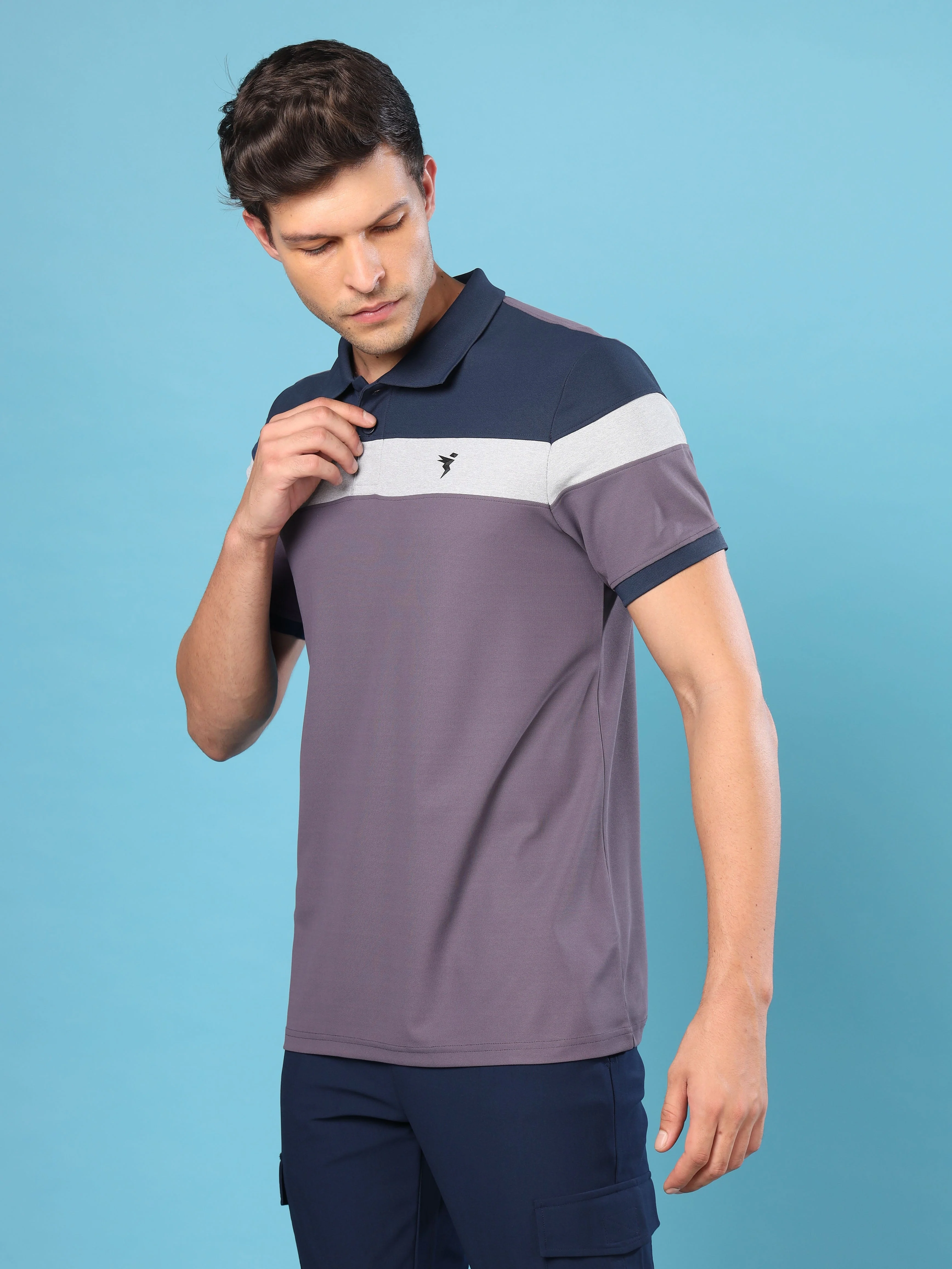 Men Colorblock Slim Fit Polo T-shirt with MATPIQ - Image 3
